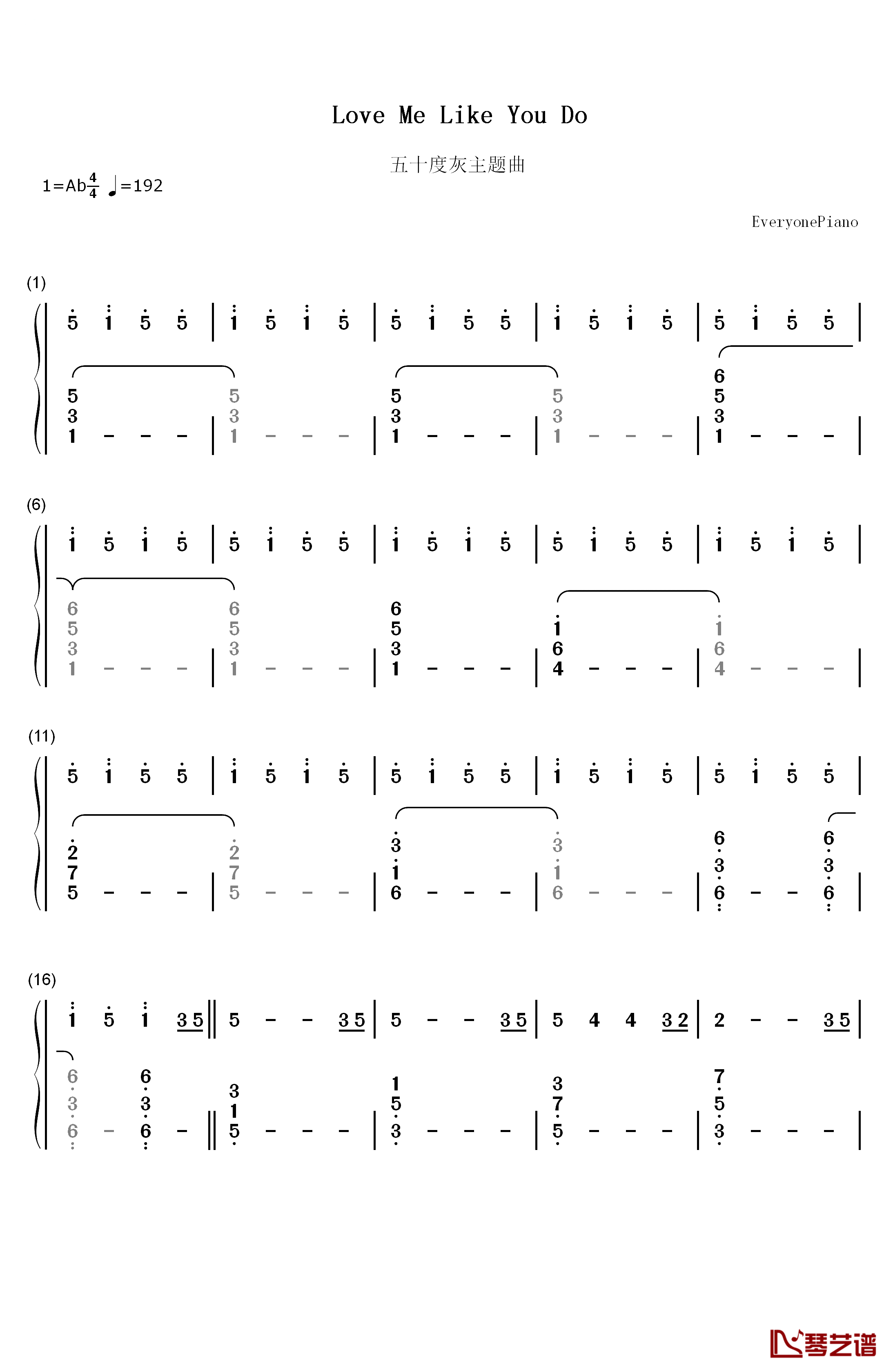 Love Me Like You Do钢琴简谱-数字双手-Ellie Goulding1