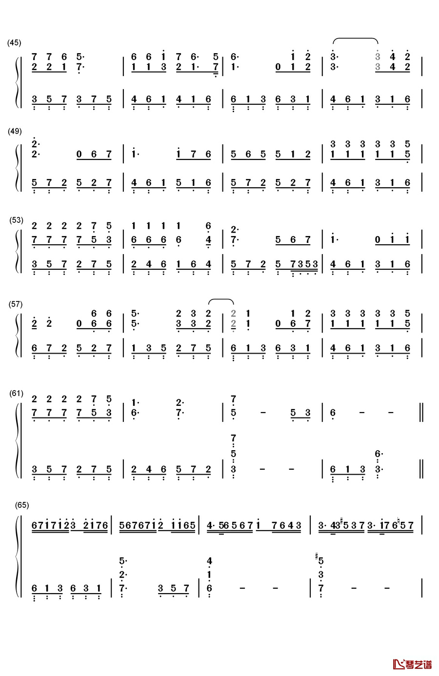 知心爱人钢琴简谱-数字双手-任静 付笛声3
