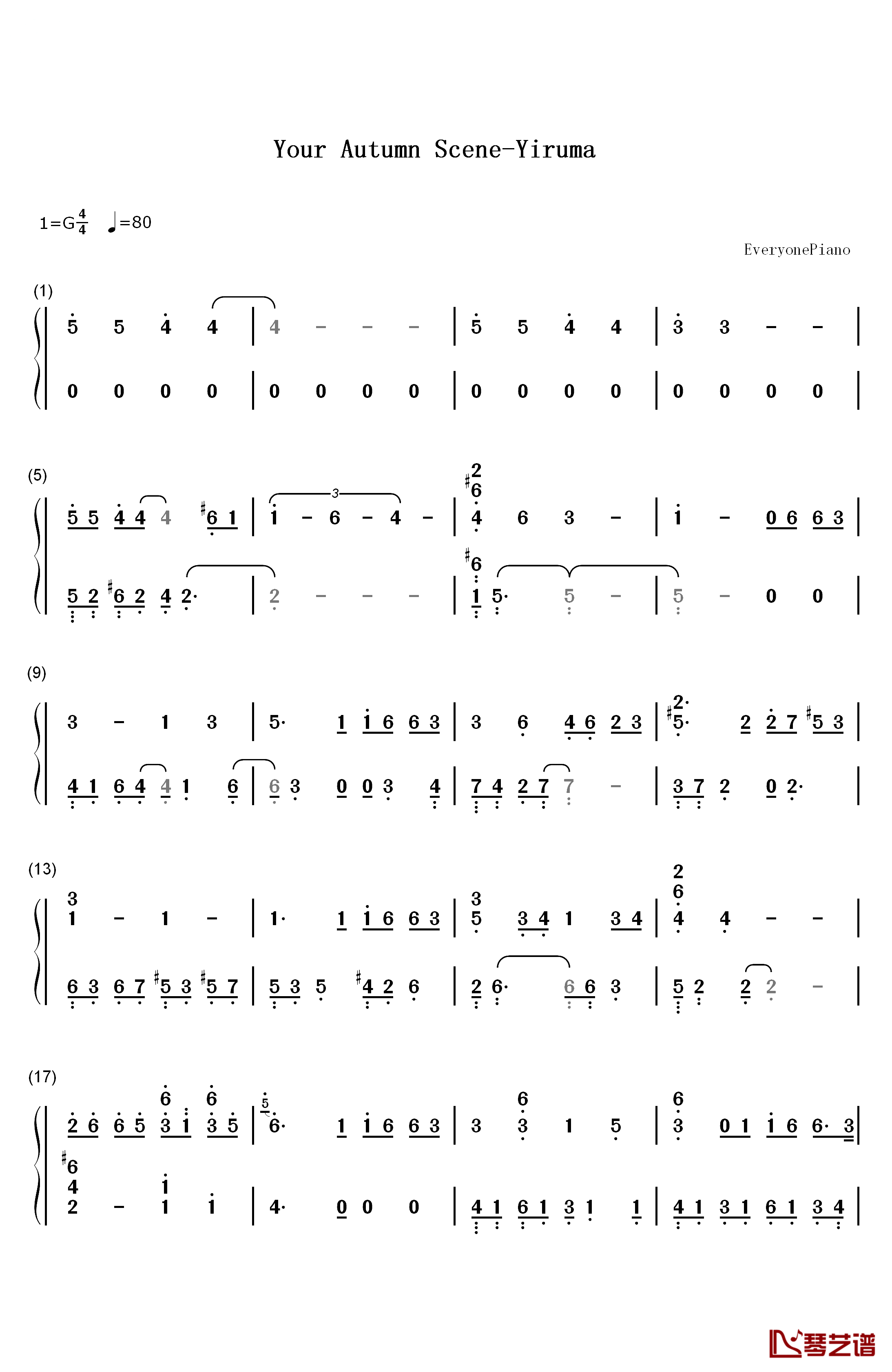 Your Autumn Scene钢琴简谱-数字双手-李闰珉1