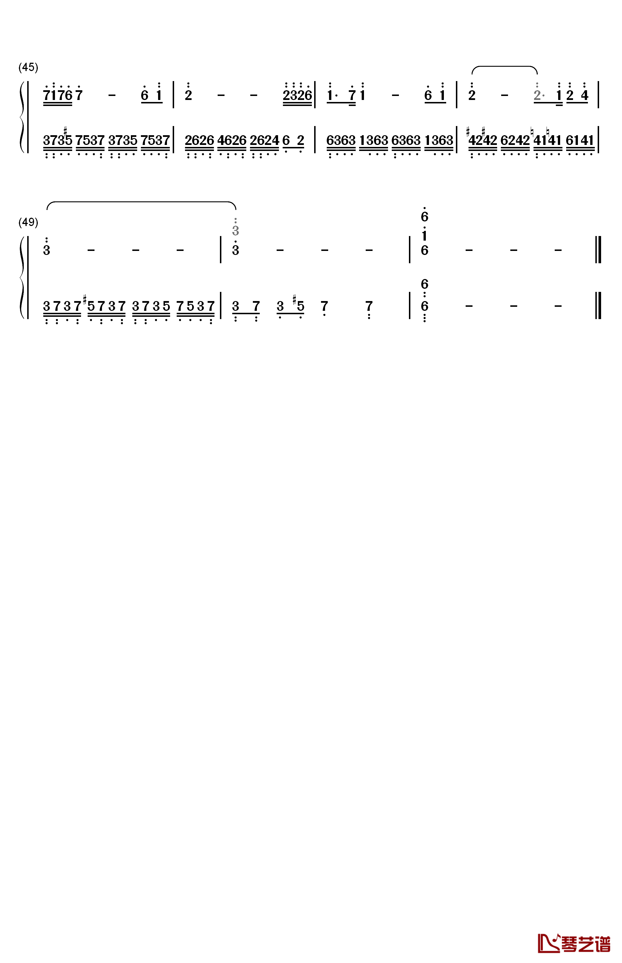 左手指月钢琴简谱-数字双手-萨顶顶3