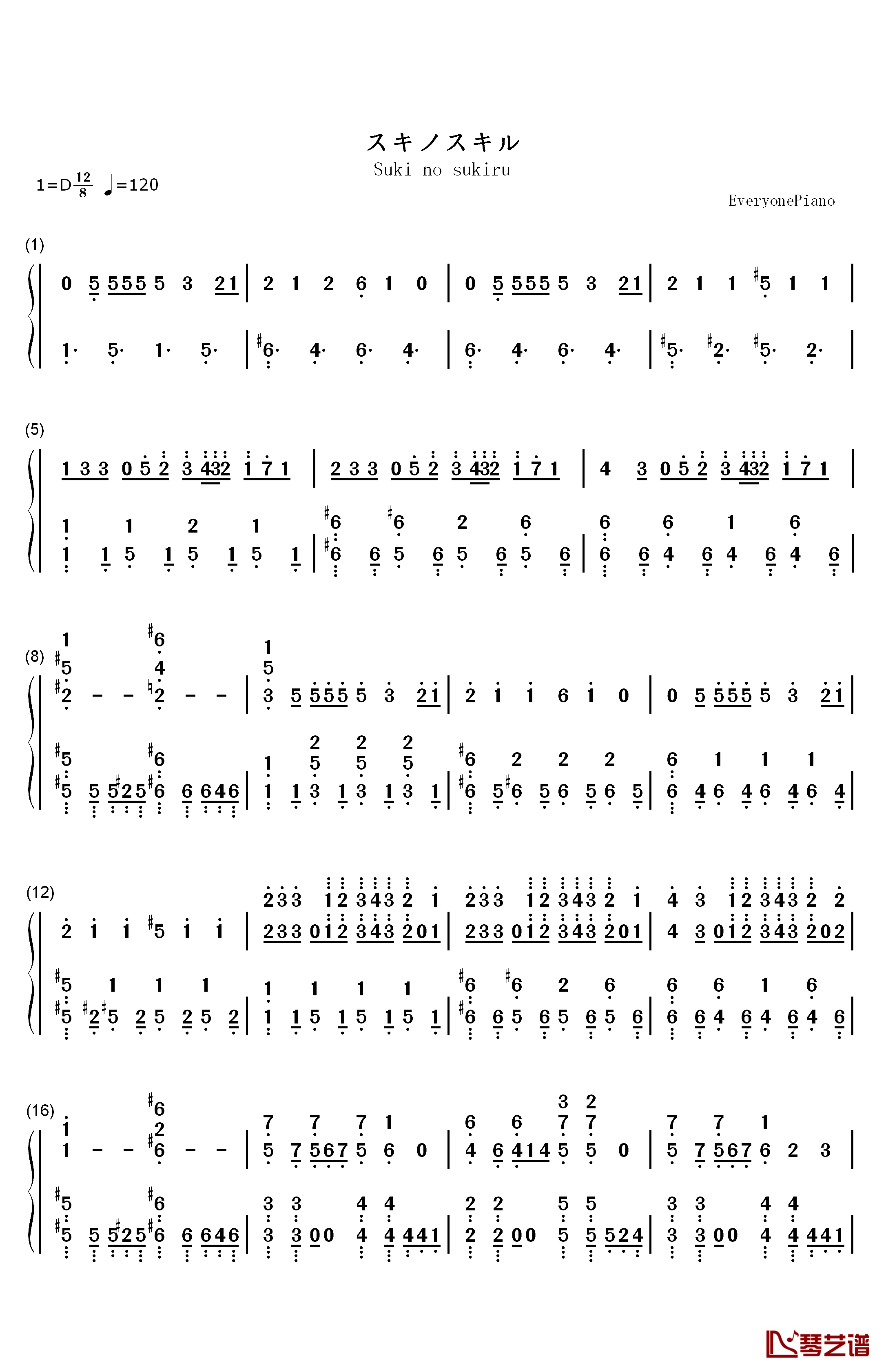 スキノスキル钢琴简谱-数字双手-Wake Up Girls1