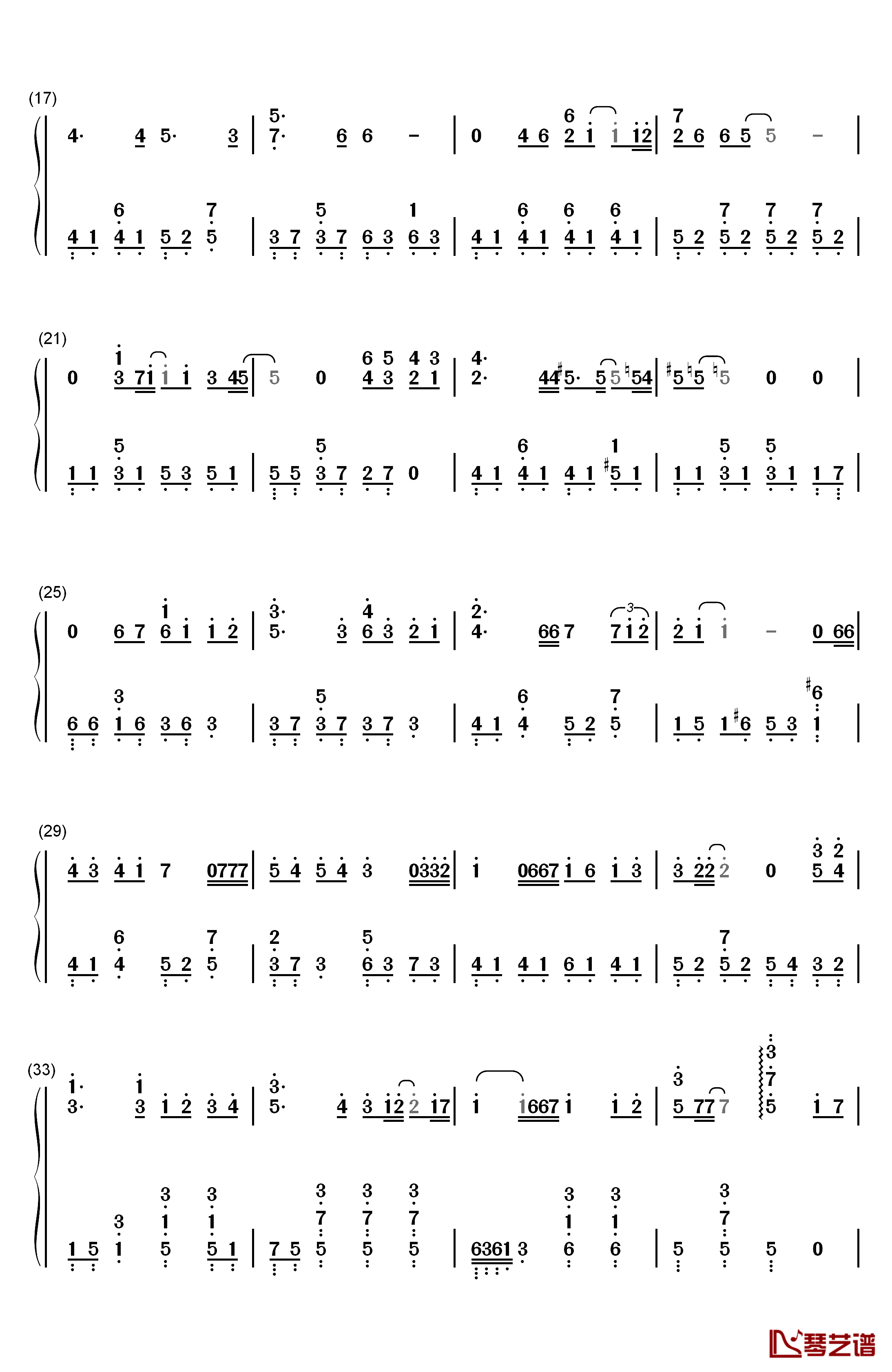 后来简易版钢琴简谱-数字双手-刘若英2
