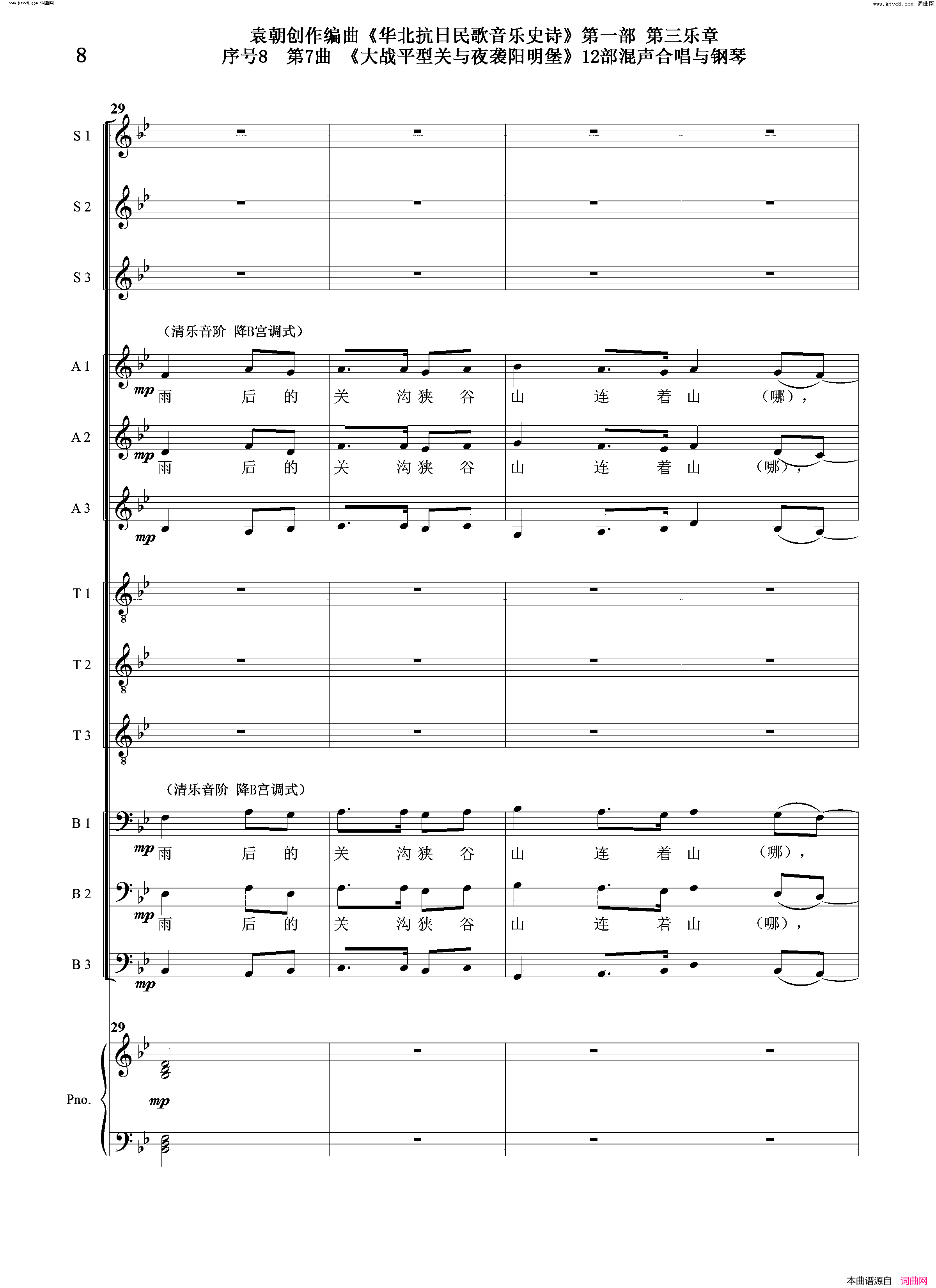 大战平型关与夜袭阳明堡序号8第7曲Ⅰ合唱团与钢琴简谱1
