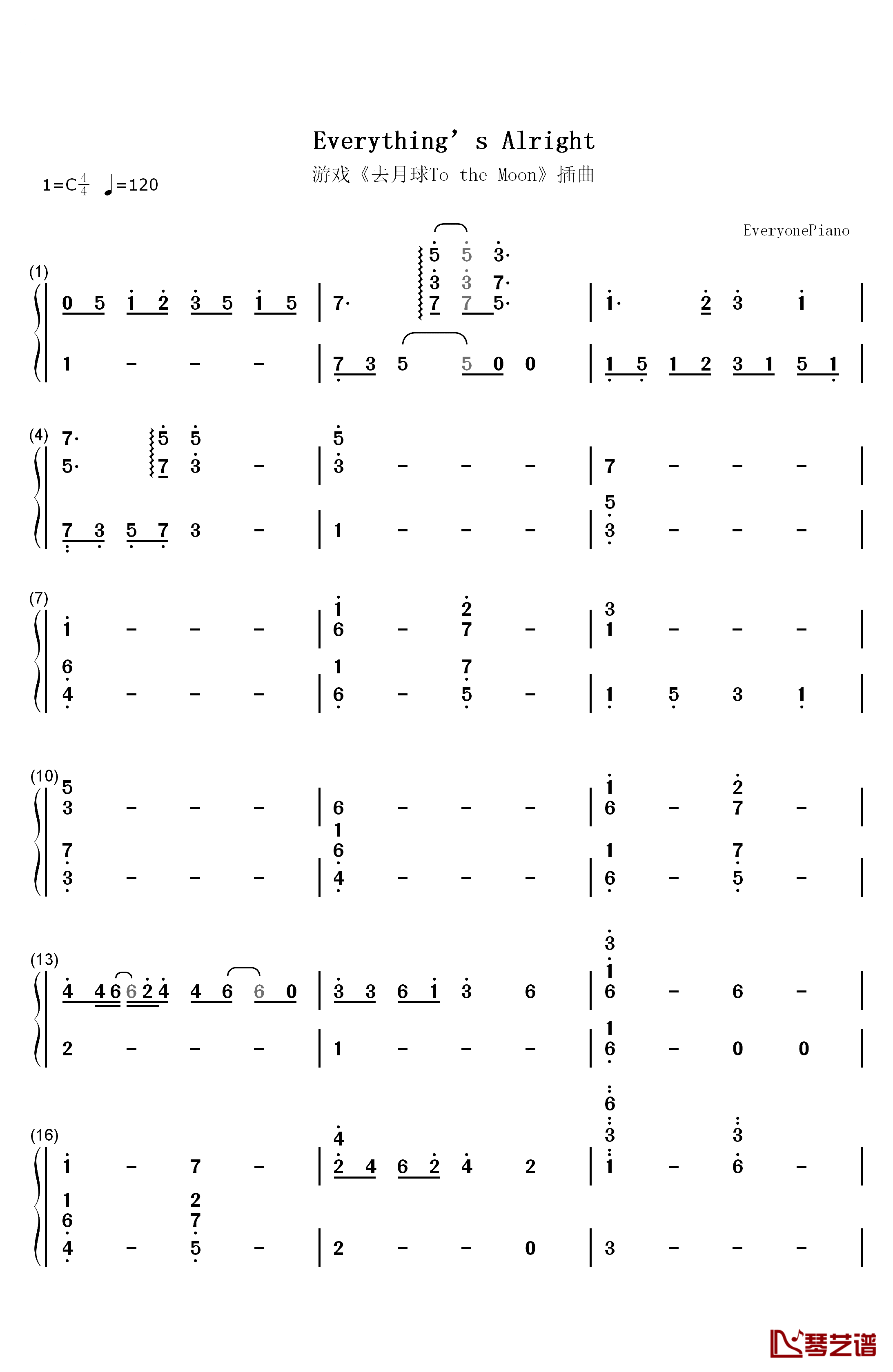 Everything's Alright钢琴简谱-数字双手-Laura Shigihara1