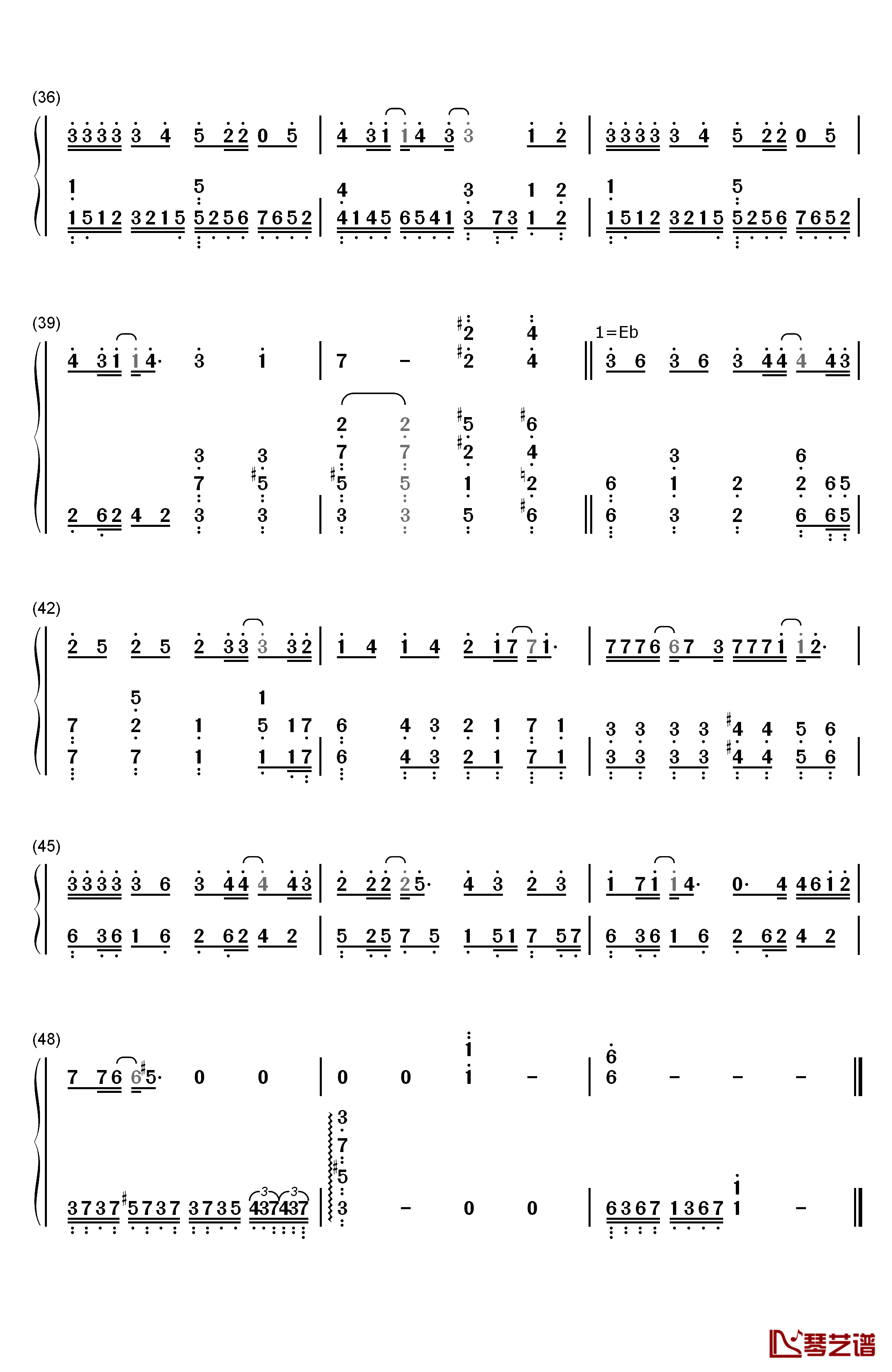 放生钢琴简谱-数字双手-范逸臣3