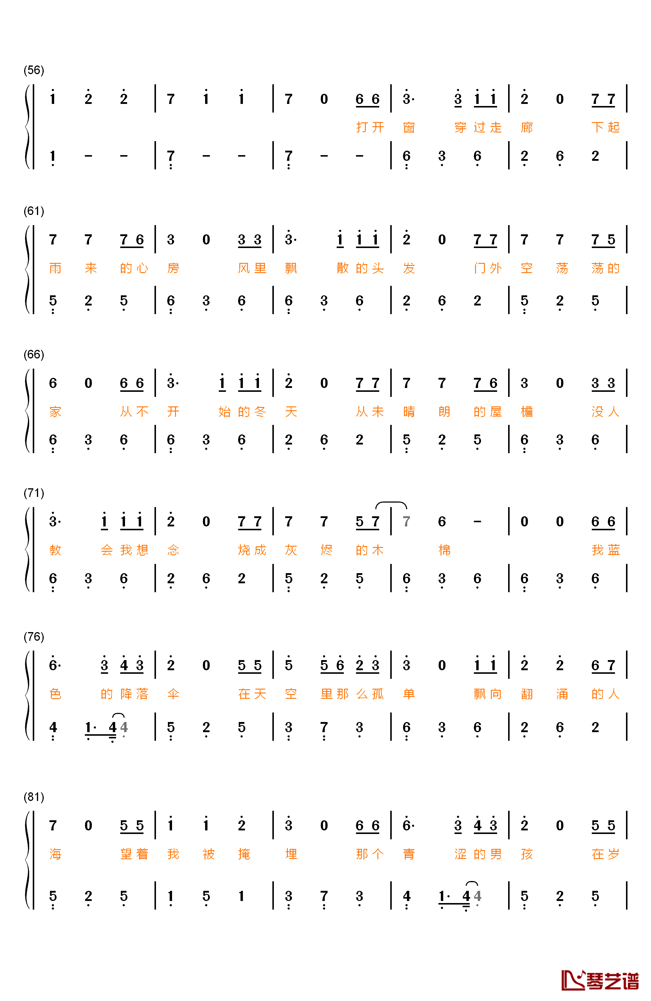 蓝色降落伞钢琴简谱-数字双手-周深3
