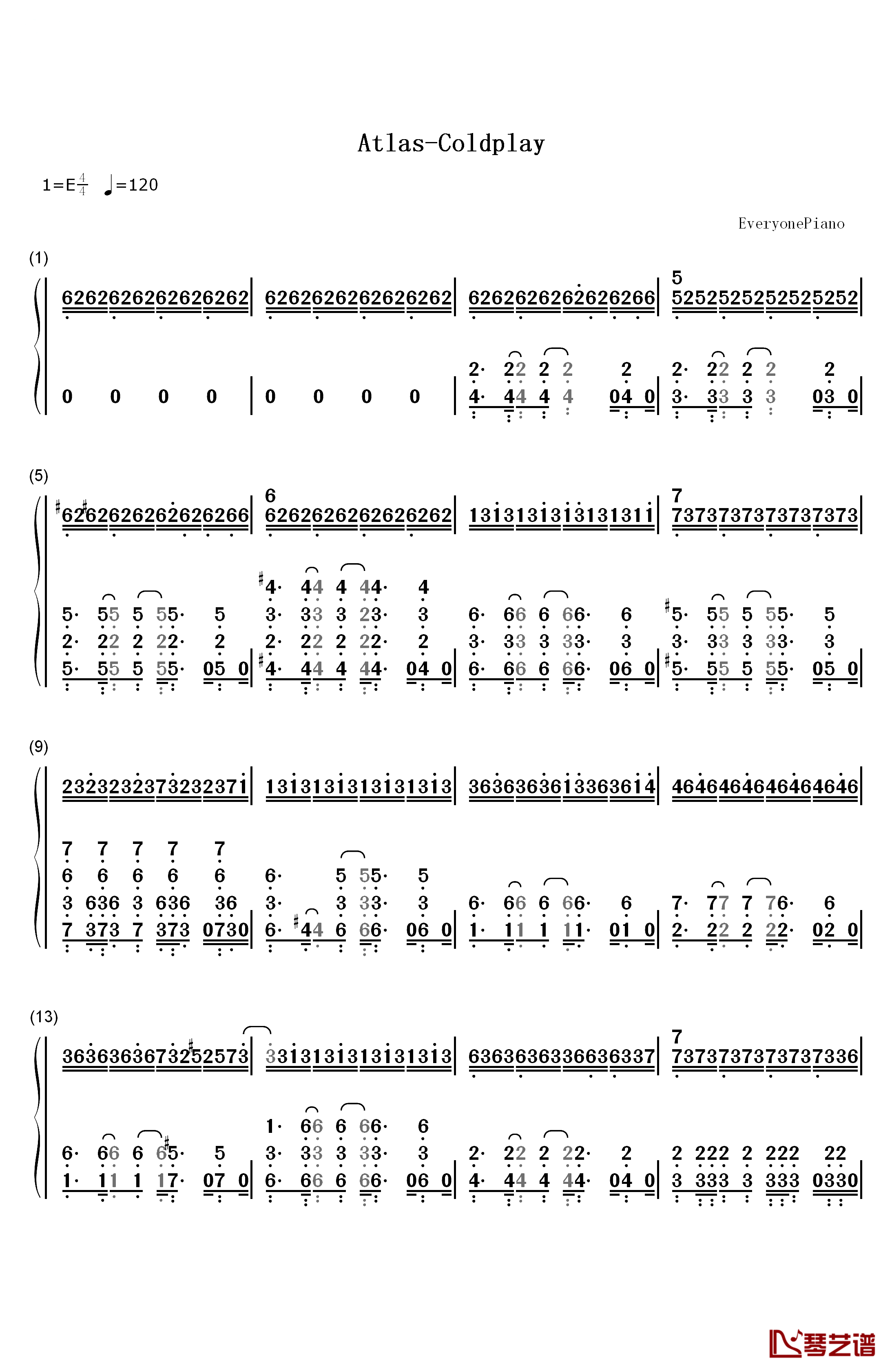 Atlas钢琴简谱-数字双手-Coldplay1