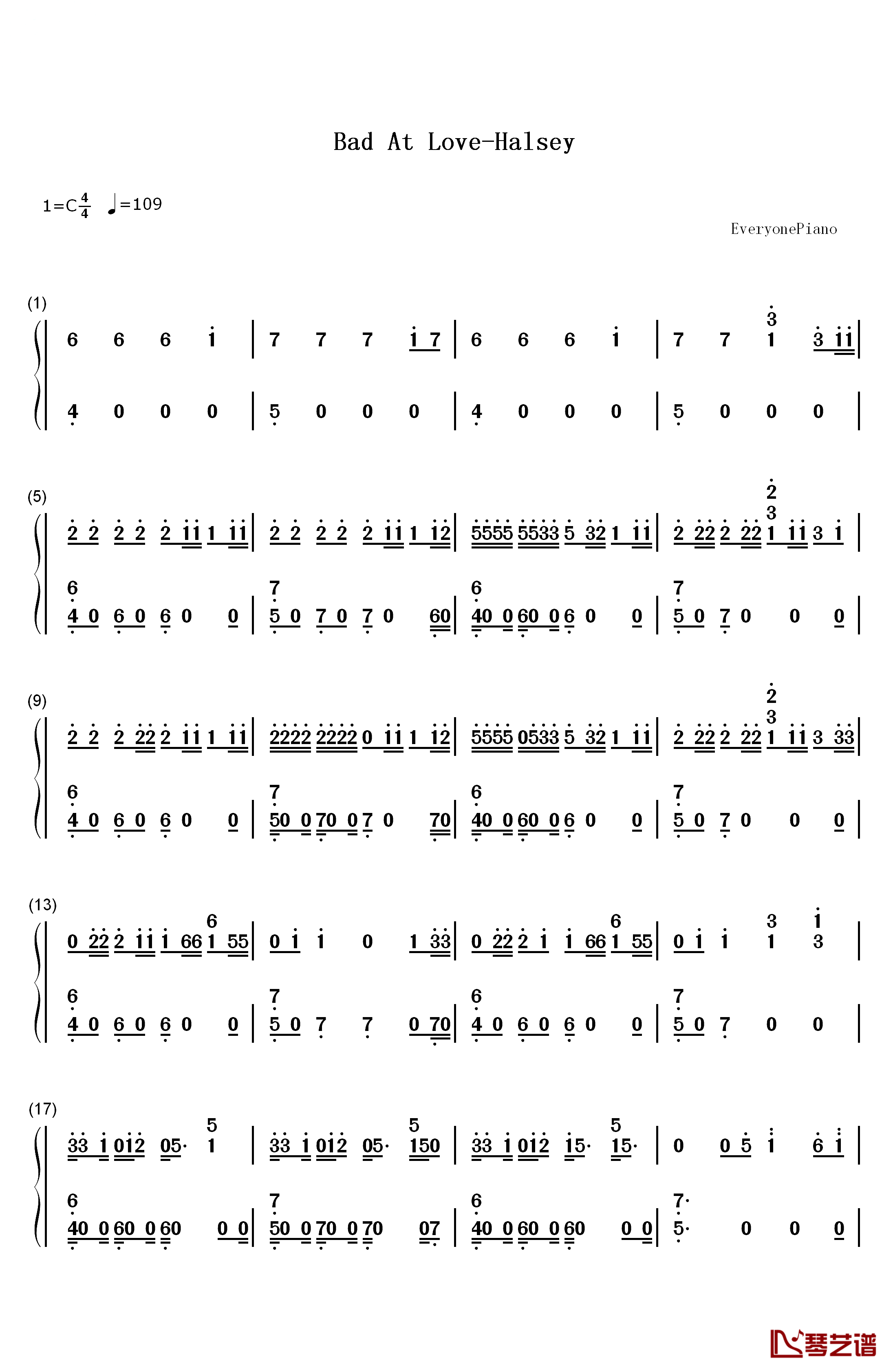 Bad At Love钢琴简谱-数字双手-Halsey1