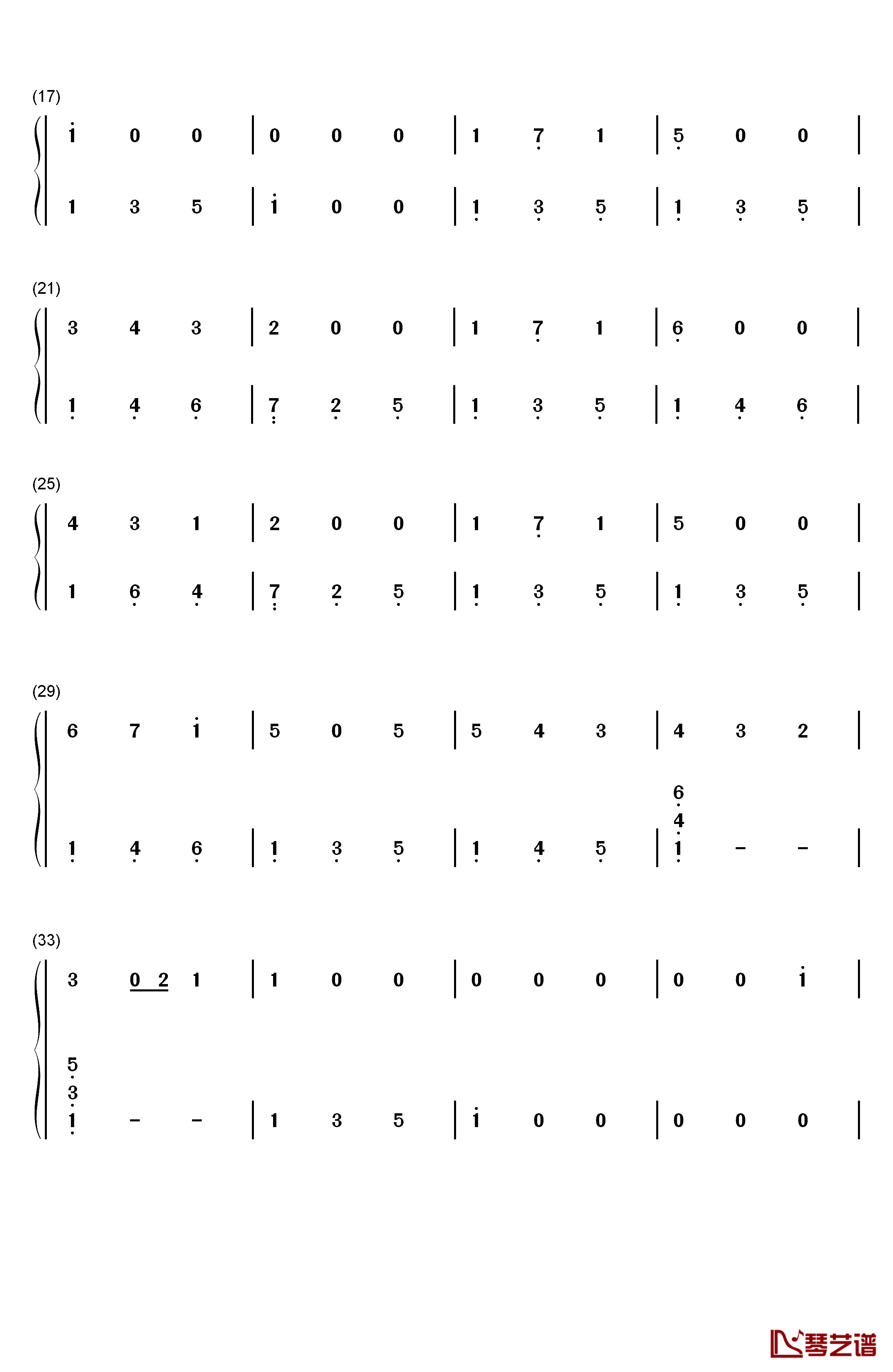 当琪琪笑起来的时候钢琴简谱-数字双手-Piano-光2