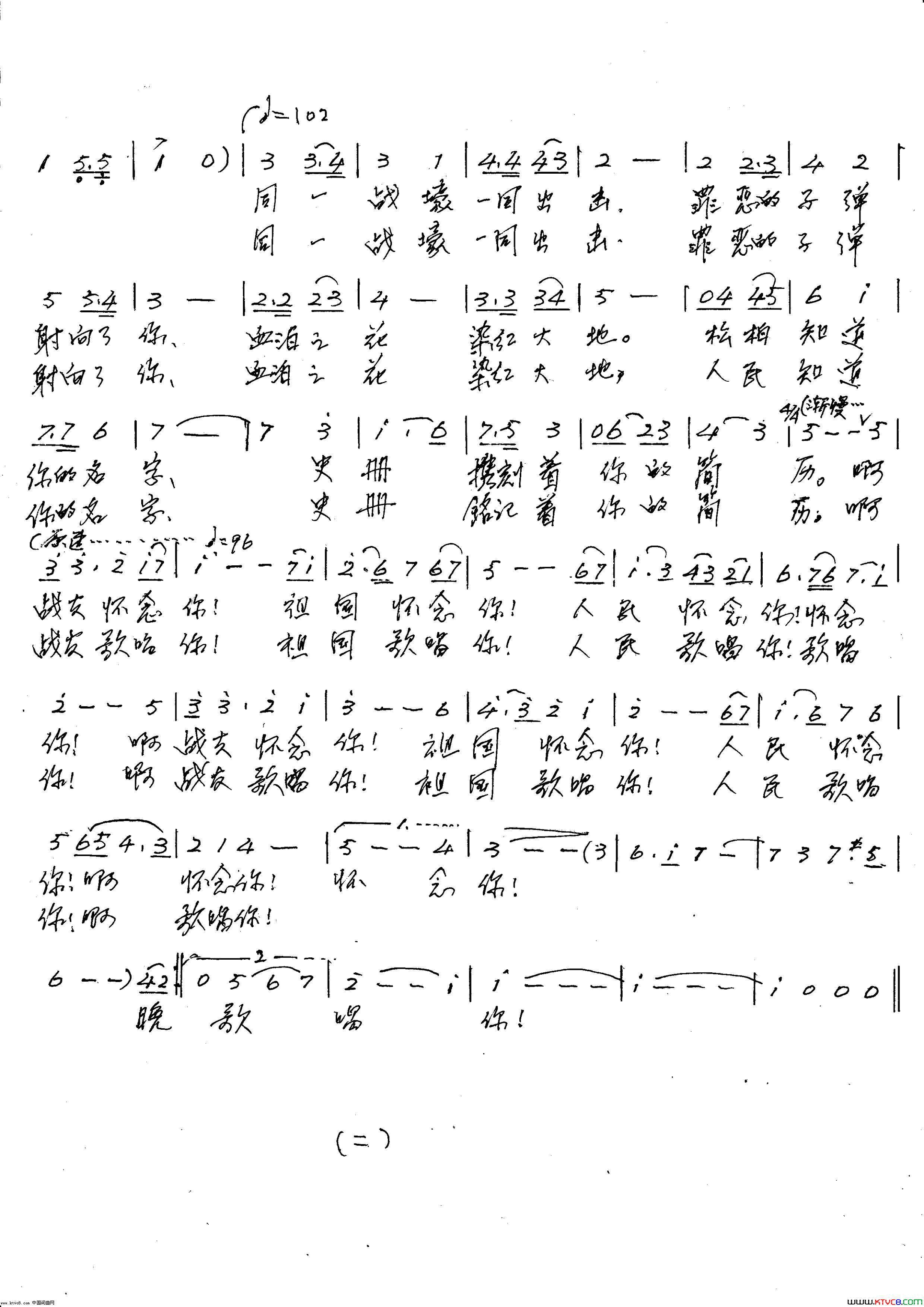 怀念战友简谱-朱跃明演唱-梁敬岩/李红俊词曲1