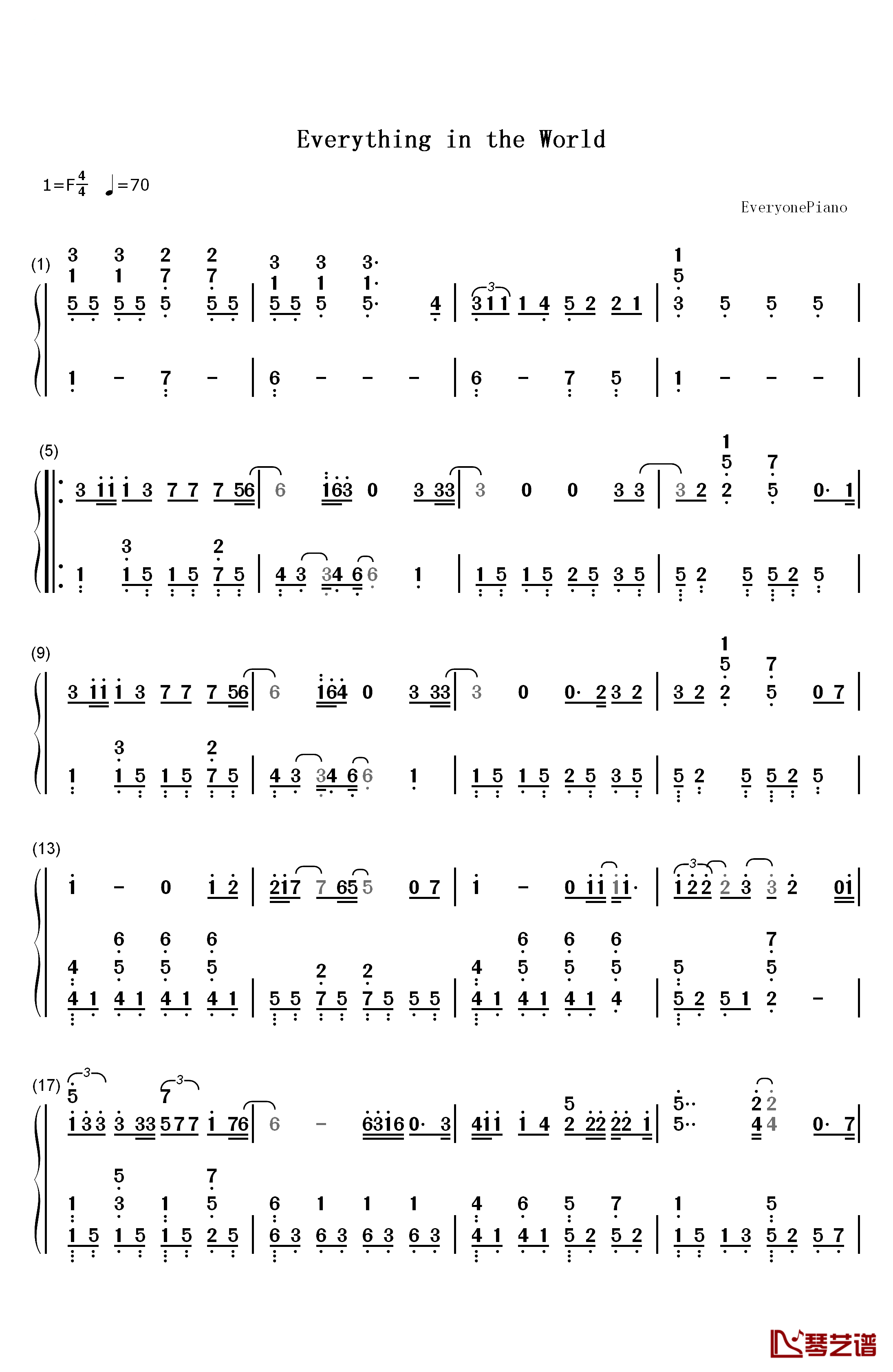 Everything In The World钢琴简谱-数字双手-曲婉婷1