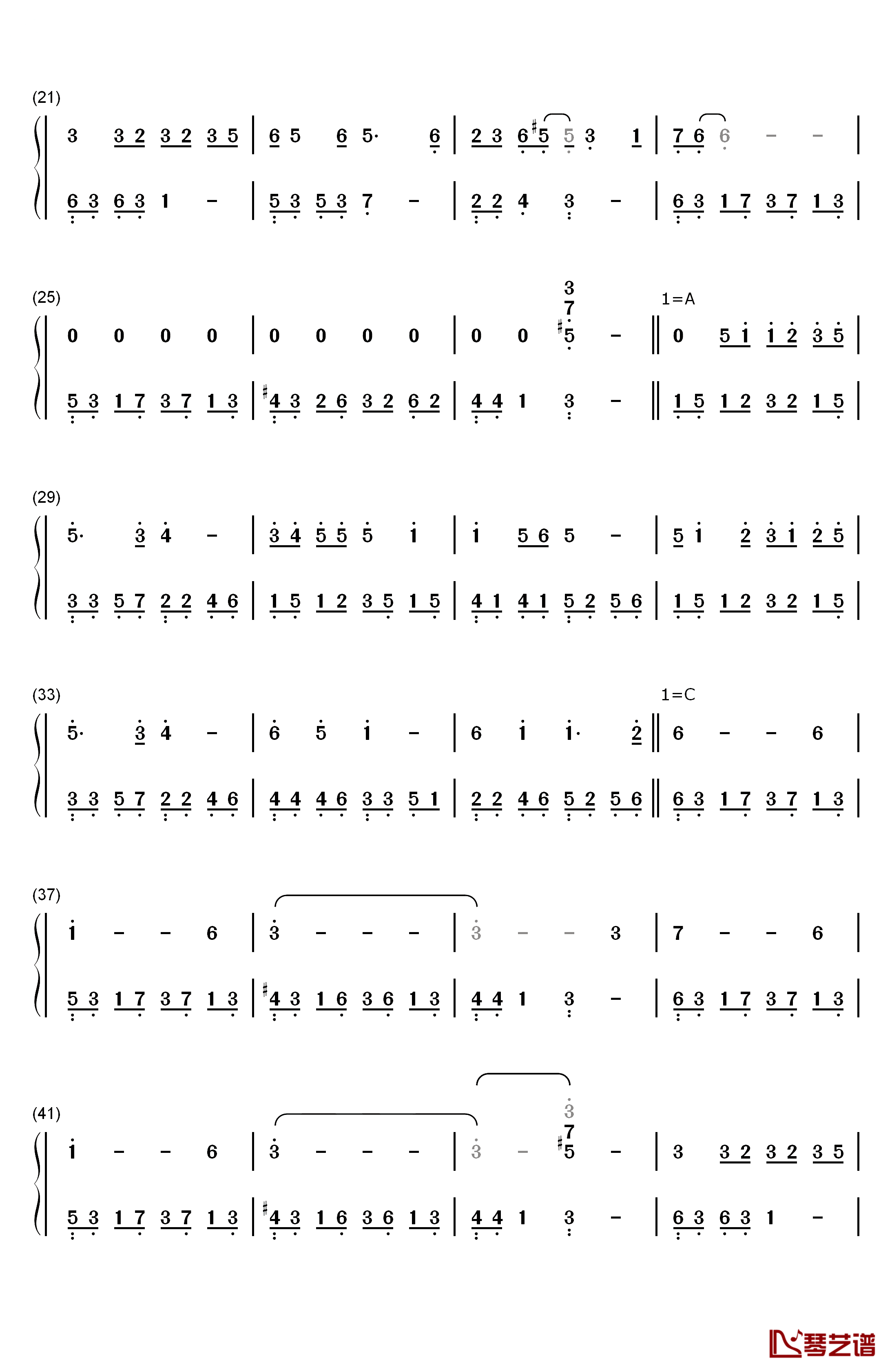 一纸情书钢琴简谱-数字双手-毛不易 岳云鹏2