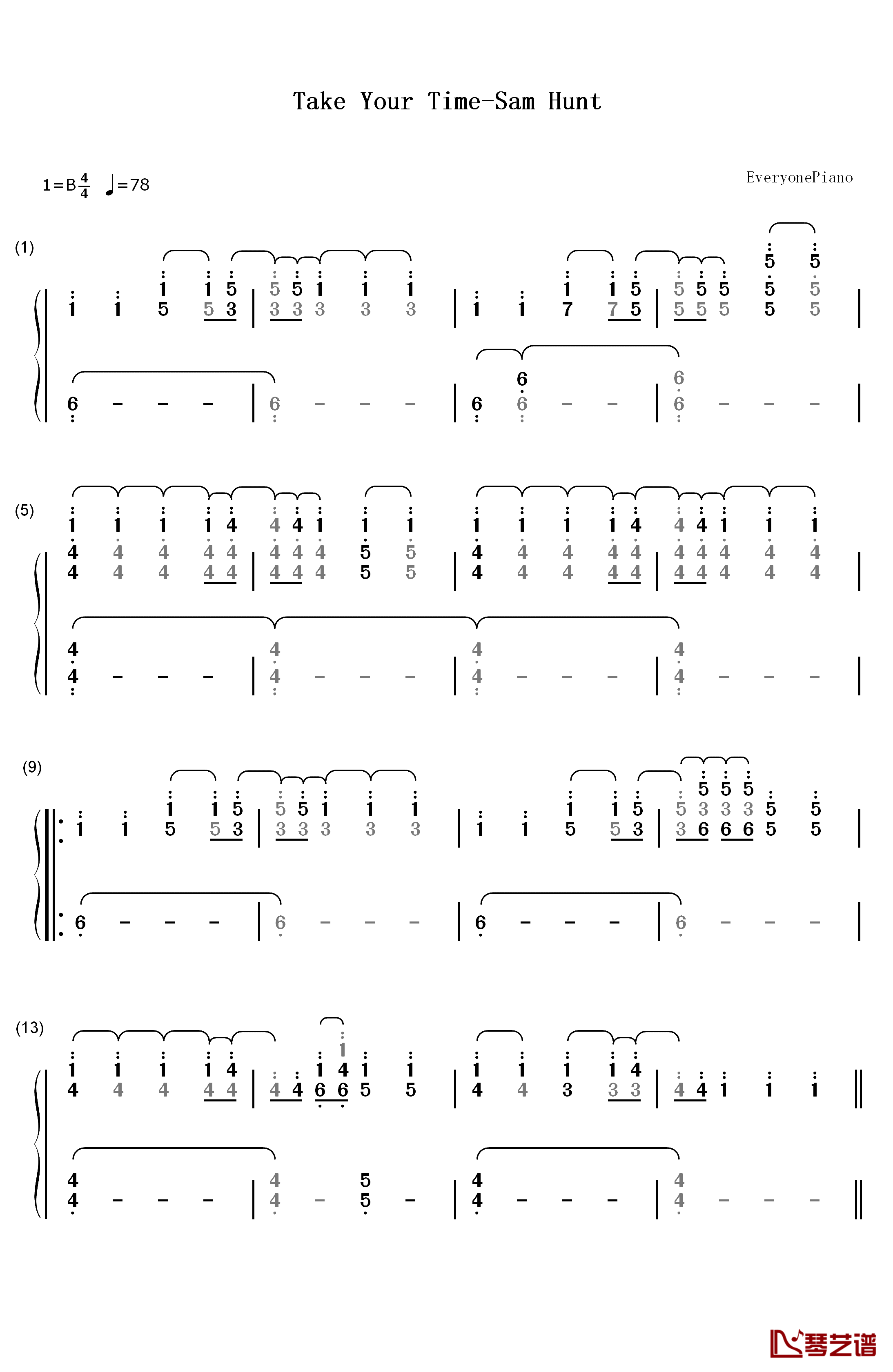 Take Your Time钢琴简谱-数字双手-Sam Hunt1