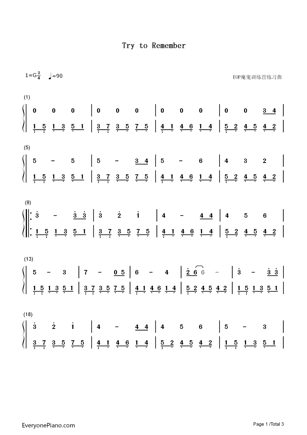 Try to Remember钢琴简谱-The Brothers Four演唱1