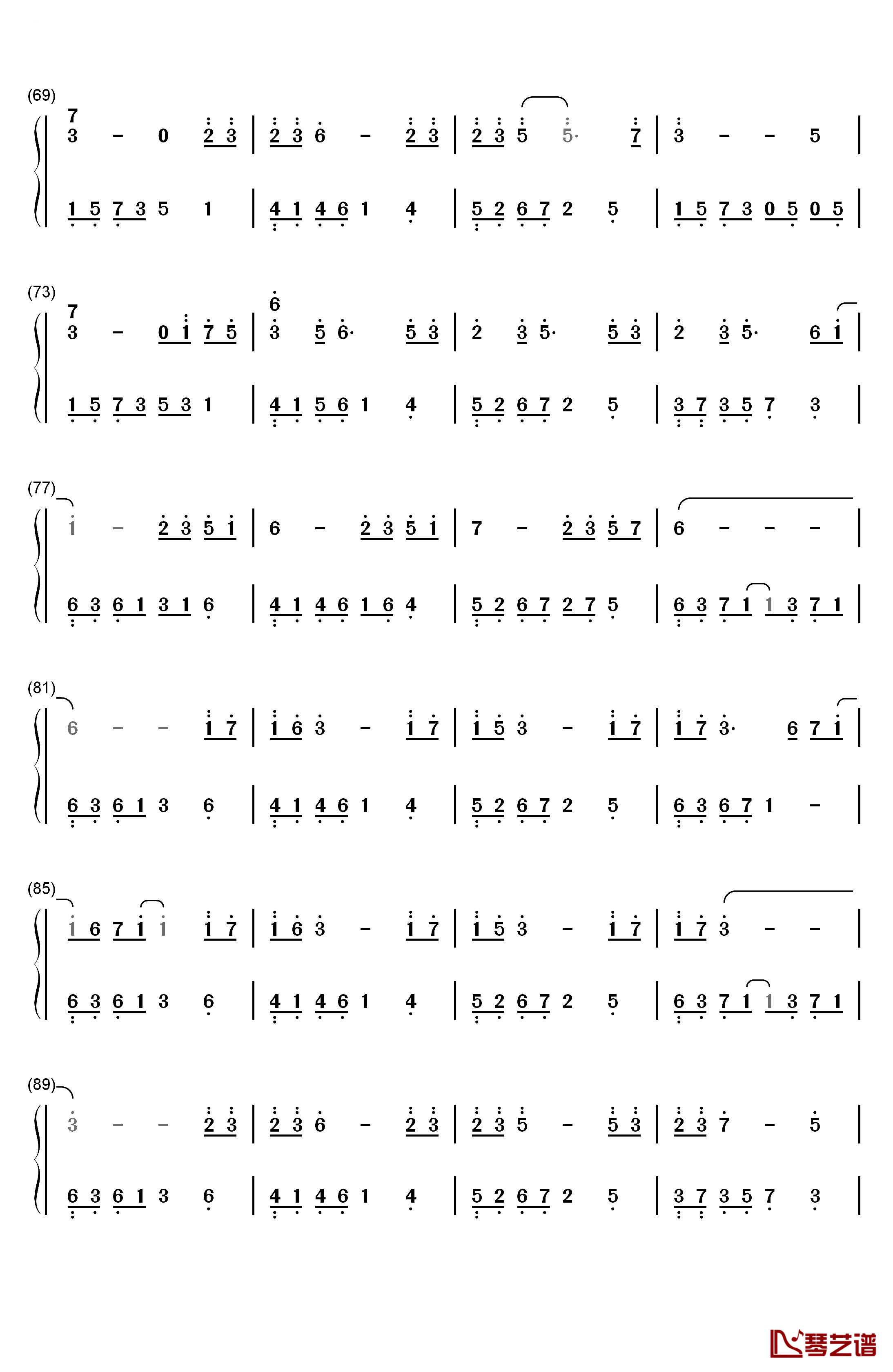 花的微笑钢琴简谱-数字双手-石进4