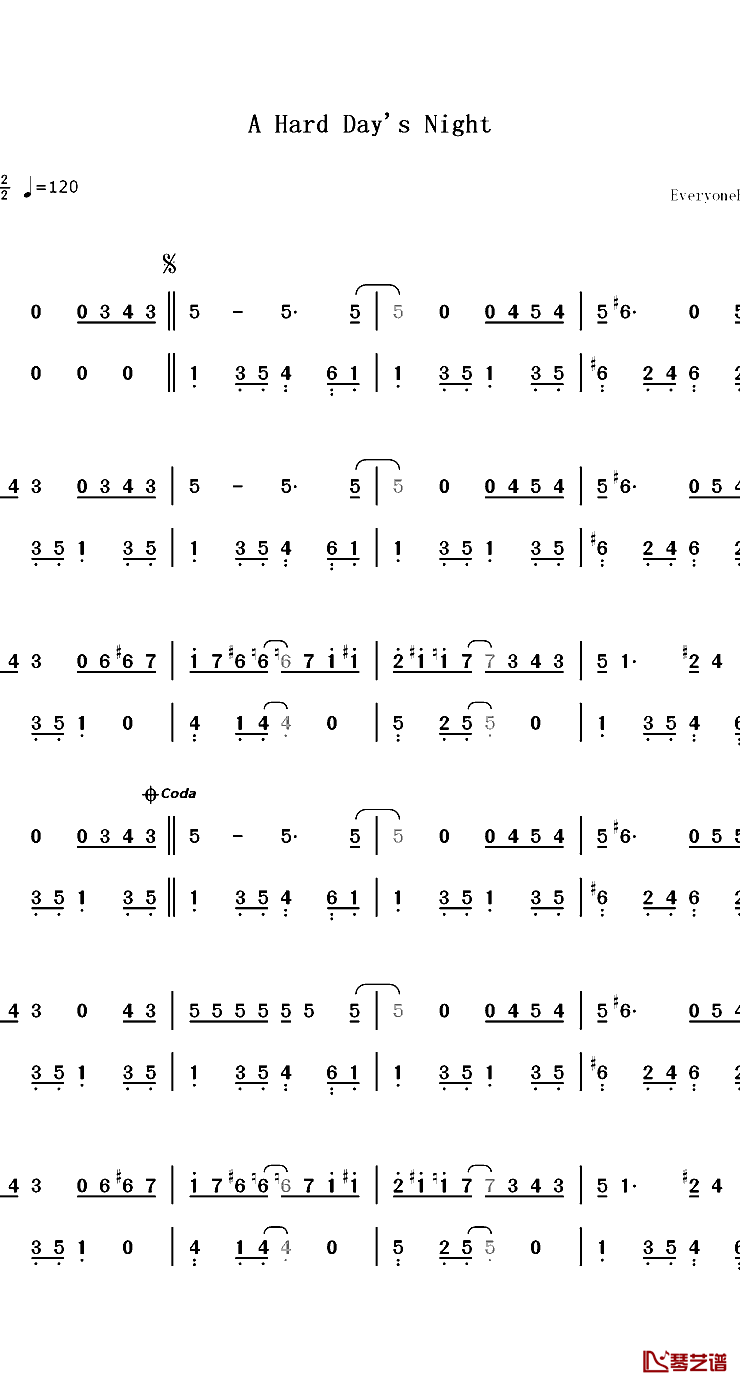 A Hard Day's Night钢琴简谱-数字双手-The Beatles1