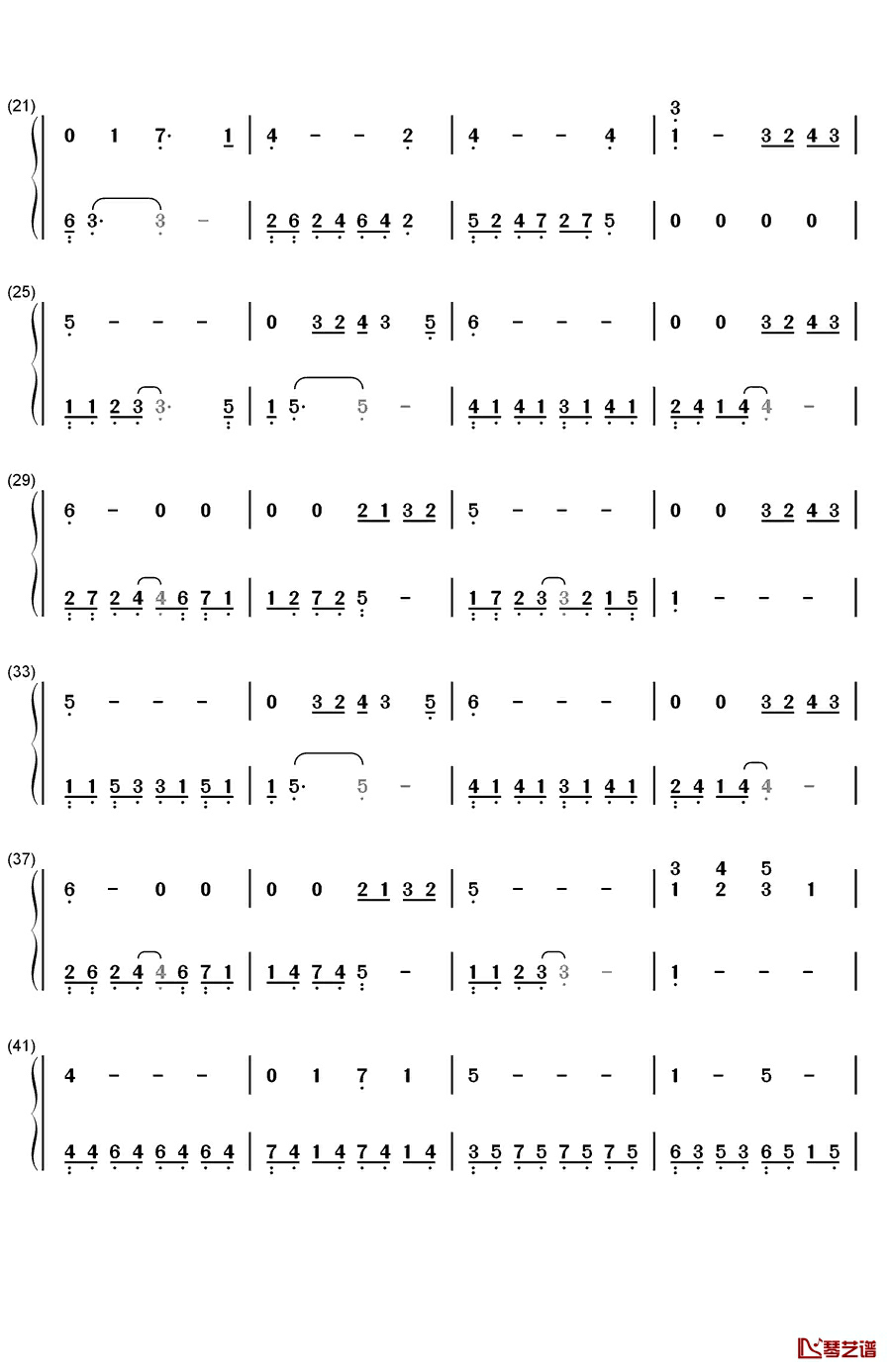 爱的讴歌钢琴简谱-数字双手-石英銀 柳原2
