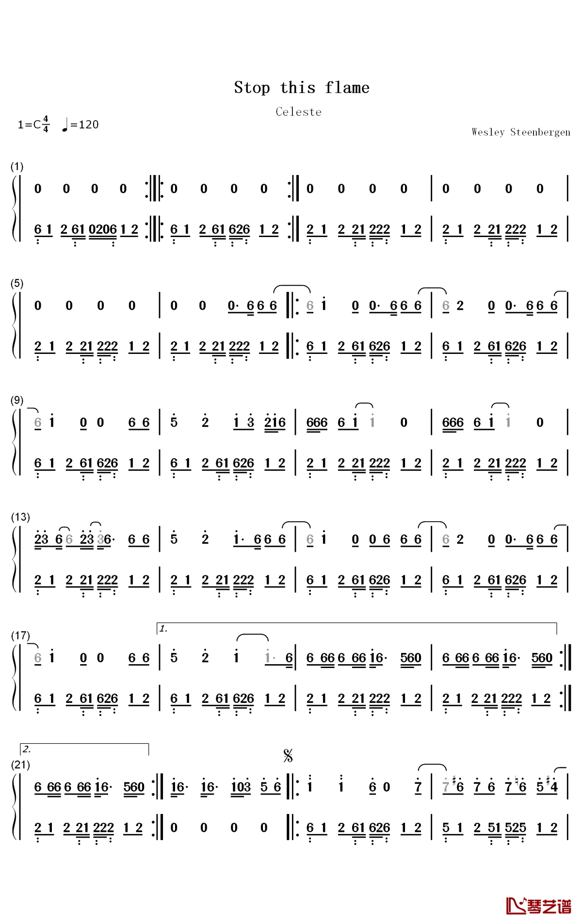 Stop This Flame钢琴简谱-Celeste歌曲-数字双手曲谱1