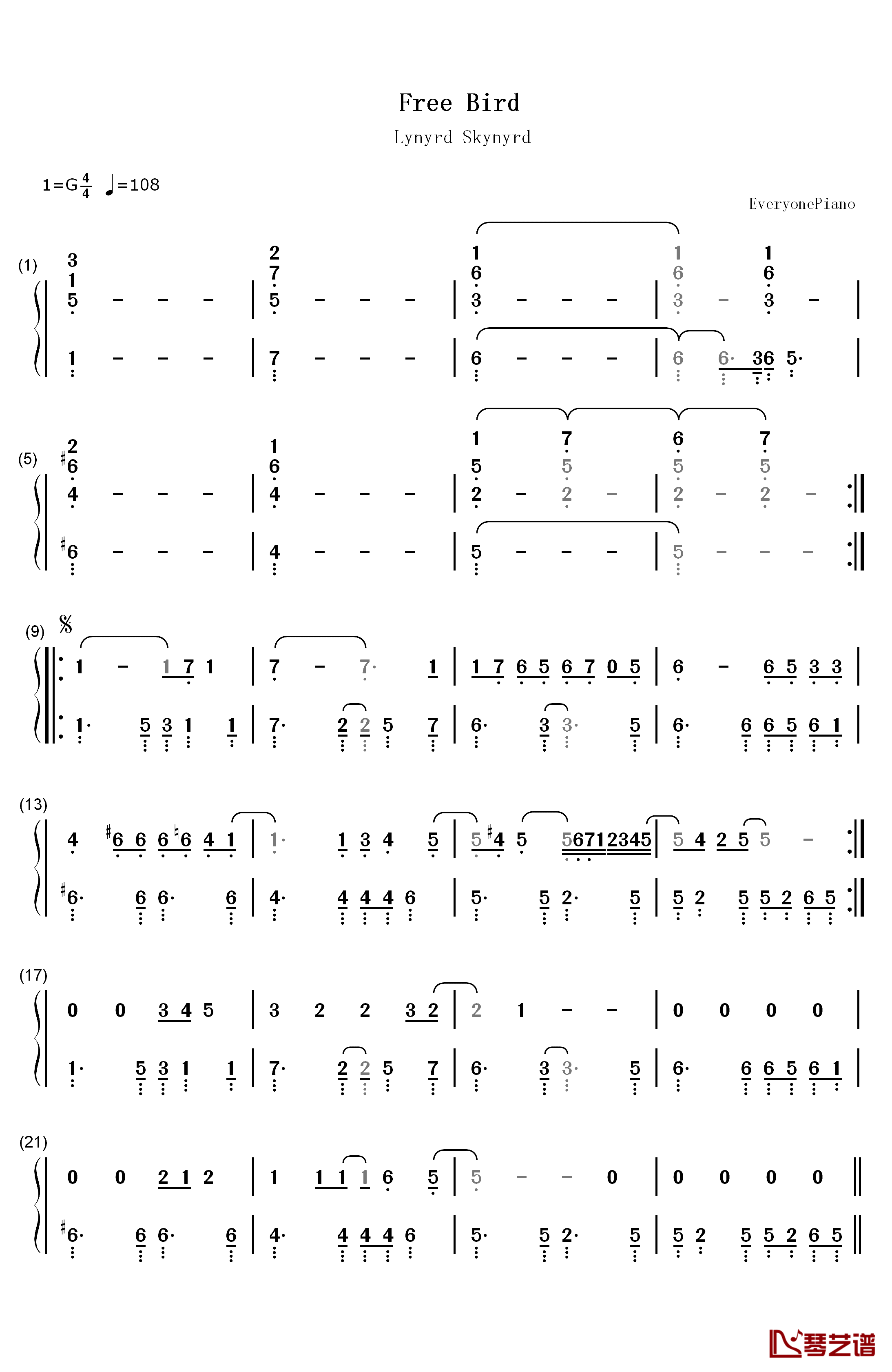 Free Bird钢琴简谱-数字双手-Lynyrd Skynyrd1