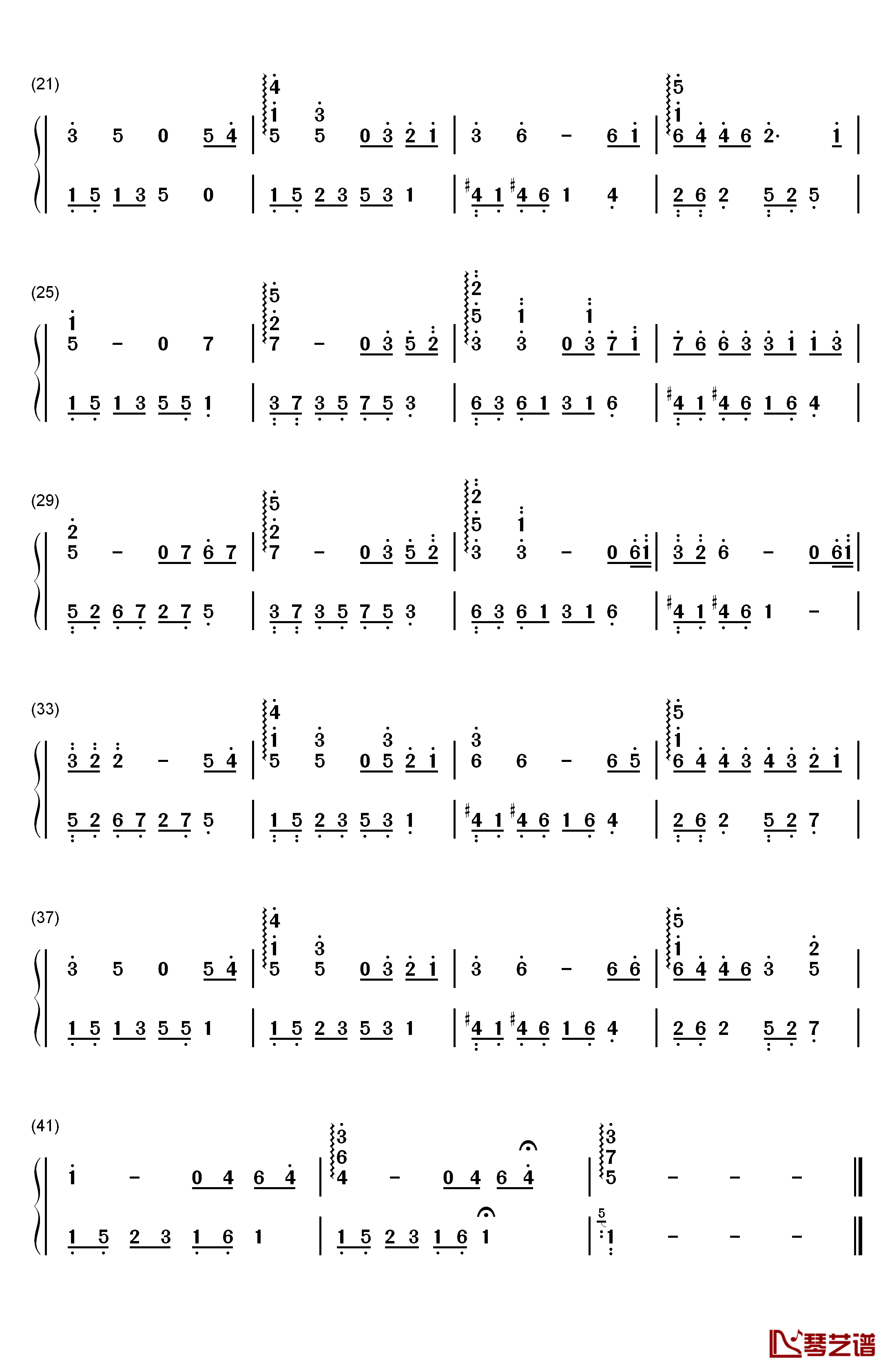 回眸钢琴简谱-数字双手-石进2
