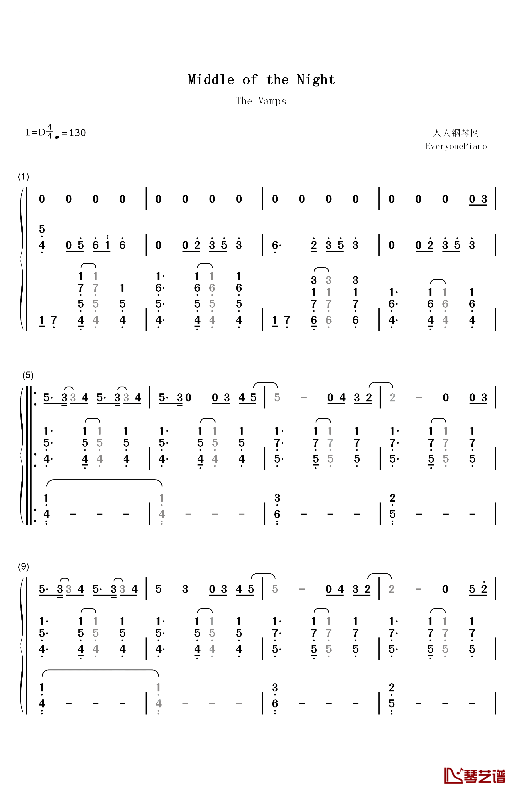 Middle of the Night钢琴简谱-数字双手-The Vamps Martin Jensen1