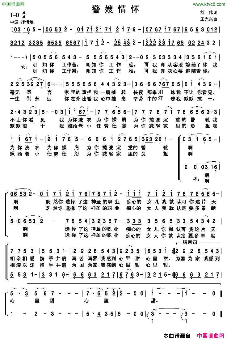 警嫂情怀刘伟词王光兴曲警嫂情怀刘伟词 王光兴曲简谱1