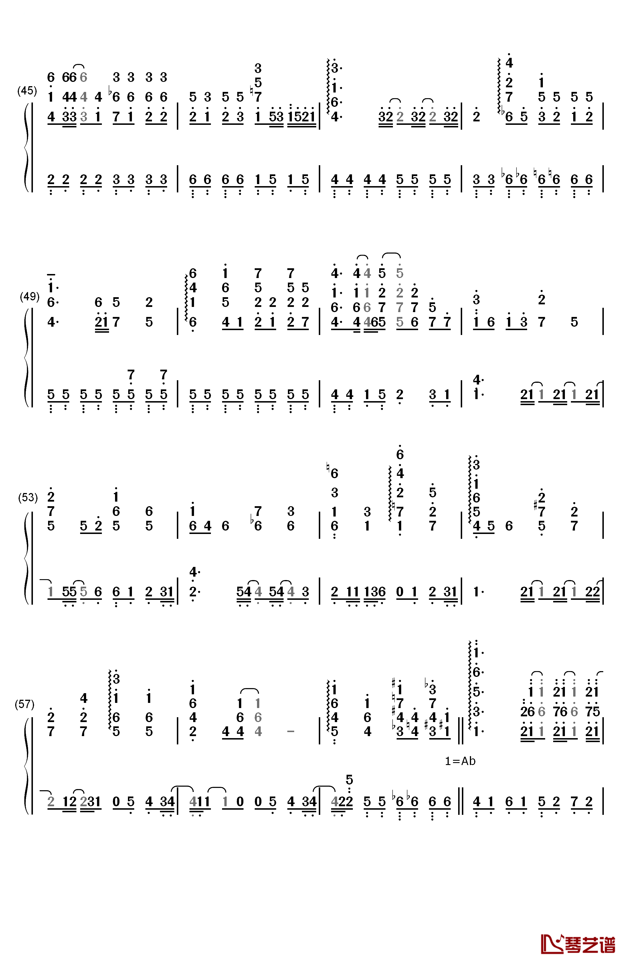 化作樱花树钢琴简谱-数字双手-SNH484