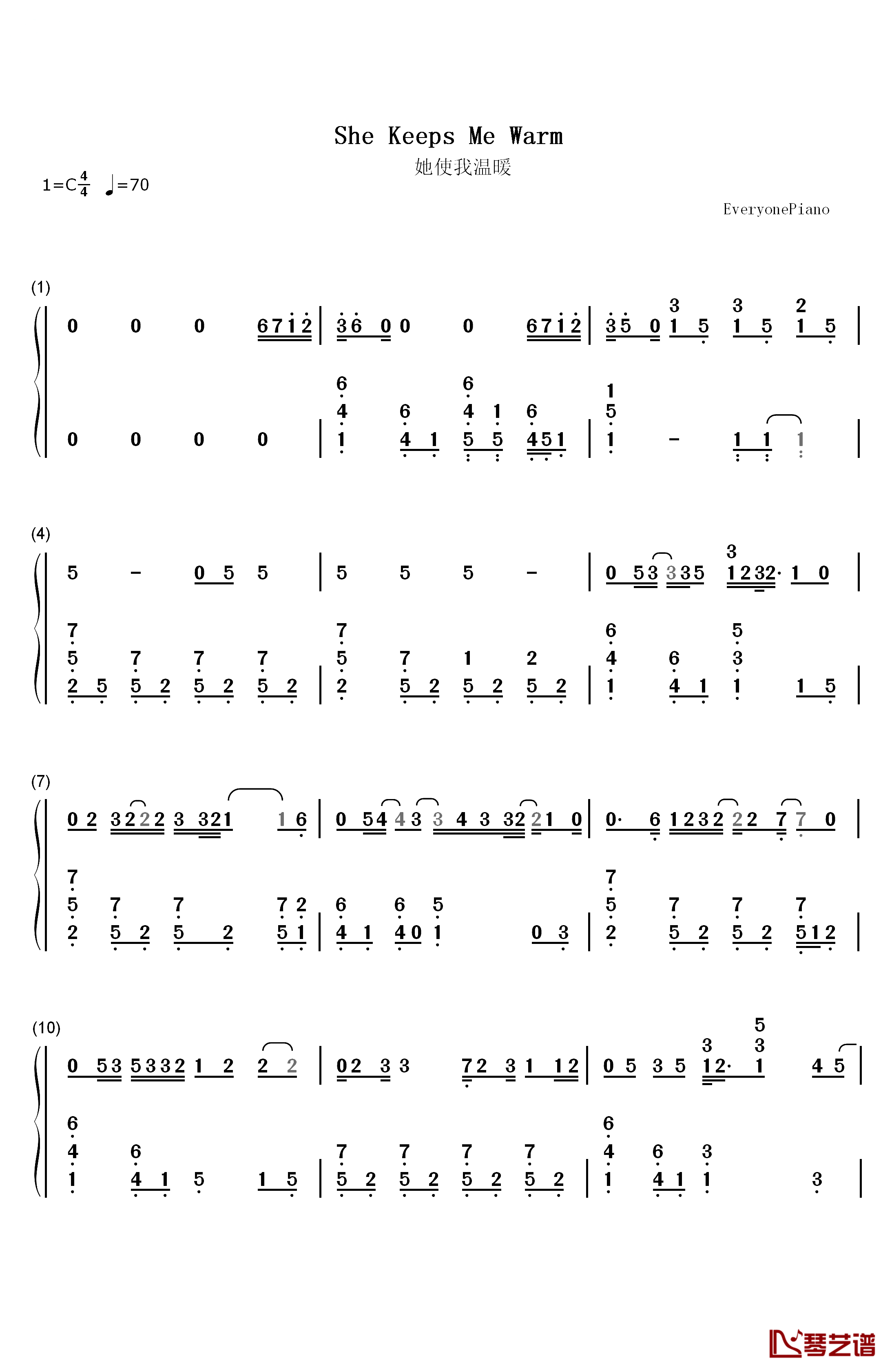 She Keeps Me Warm钢琴简谱-数字双手-Mary Lambert1