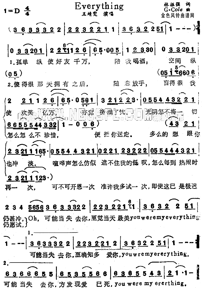 Everything粤语简谱-王靖雯演唱1