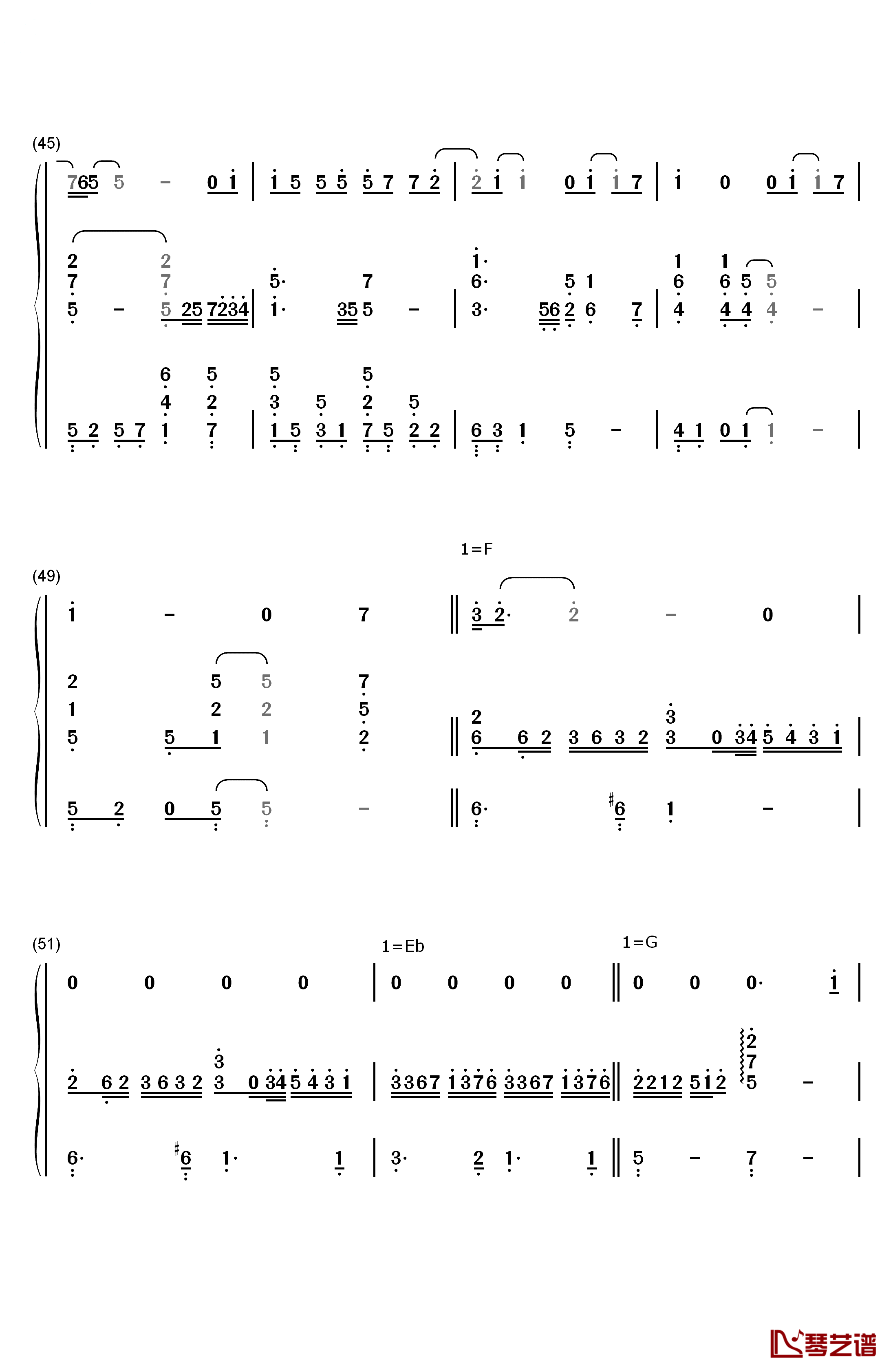 任性钢琴简谱-数字双手-孙燕姿4