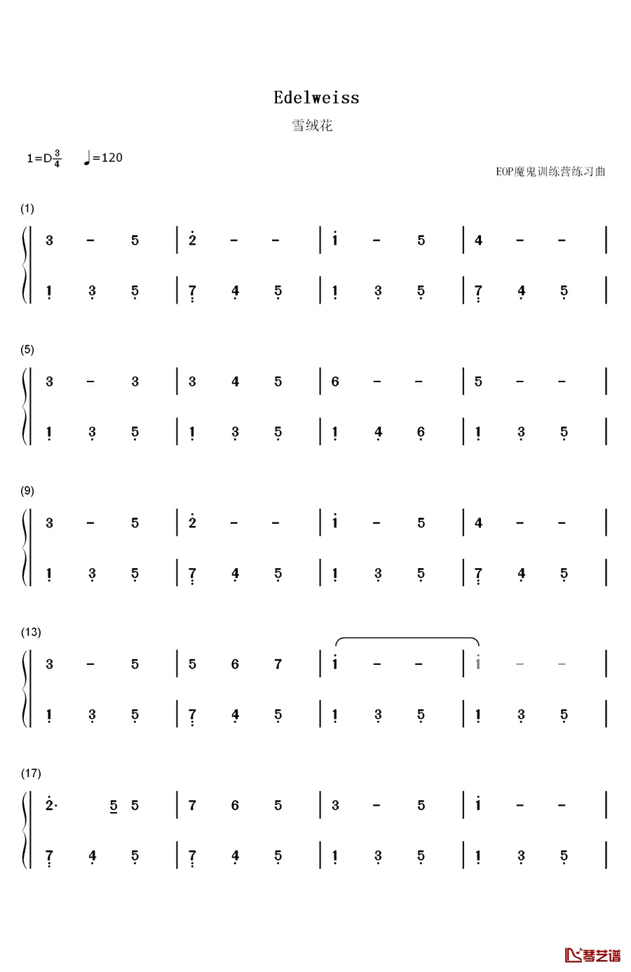 雪绒花钢琴简谱-数字双手-理查德·罗杰斯  Richard Charles Rodgers1