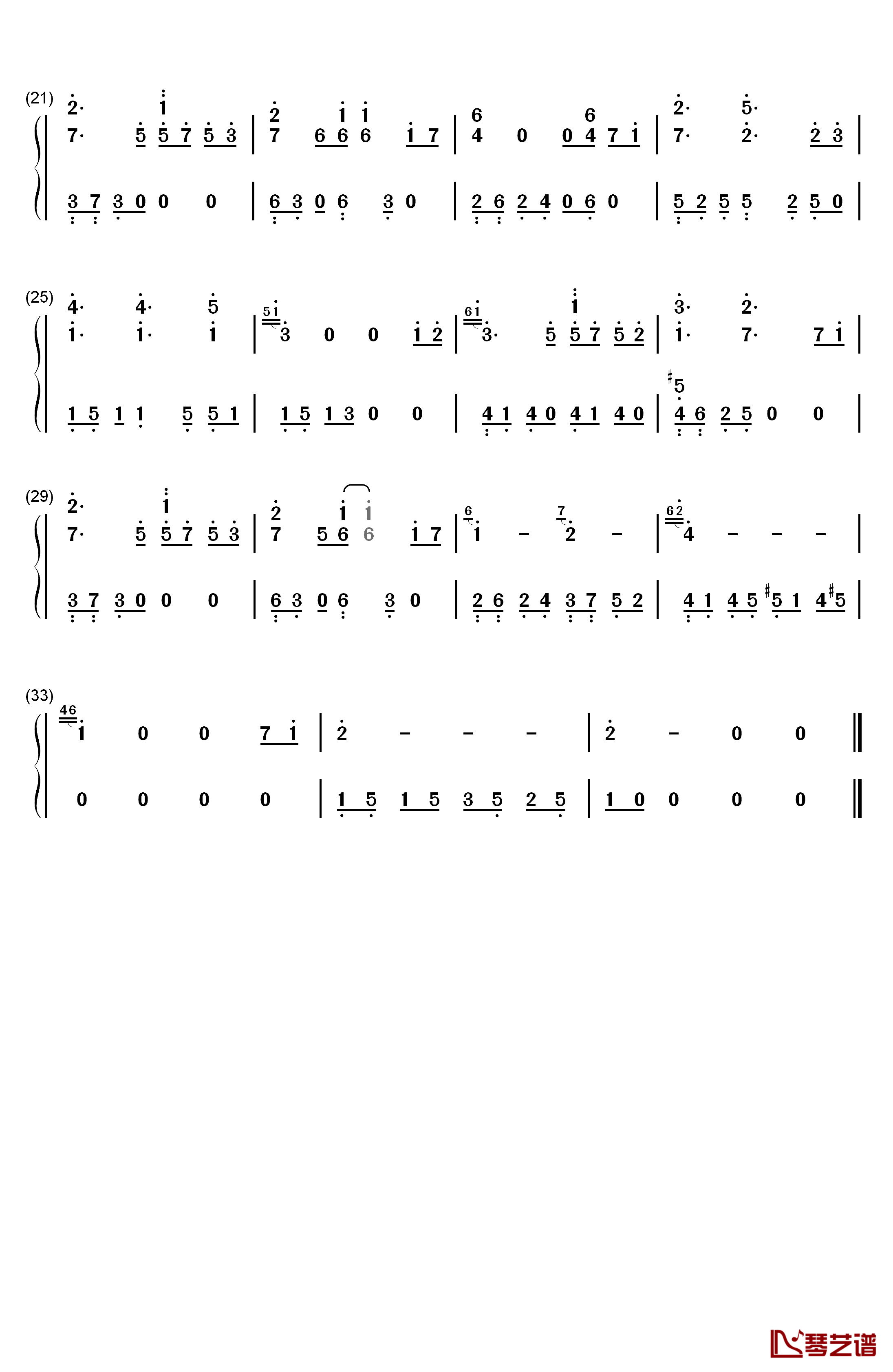 静かな冬の夜钢琴简谱-数字双手-Leaf2