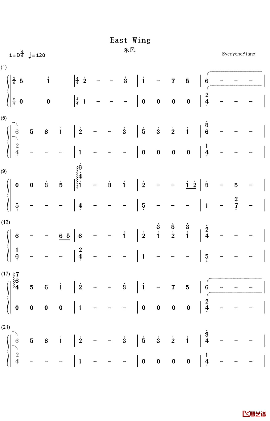东风钢琴简谱-数字双手-Clannad1