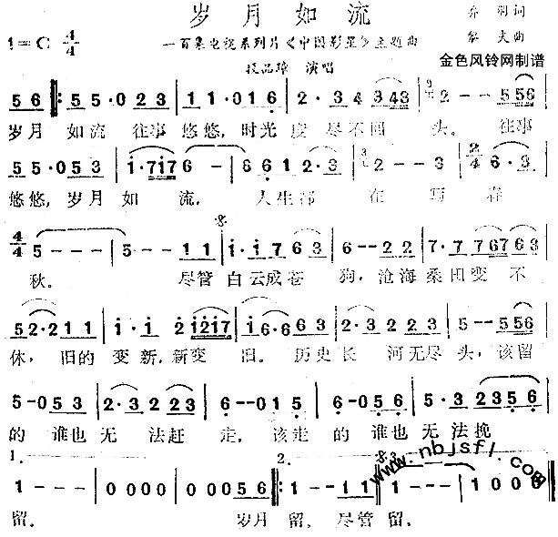 岁月如流《中国影星》主题曲简谱1