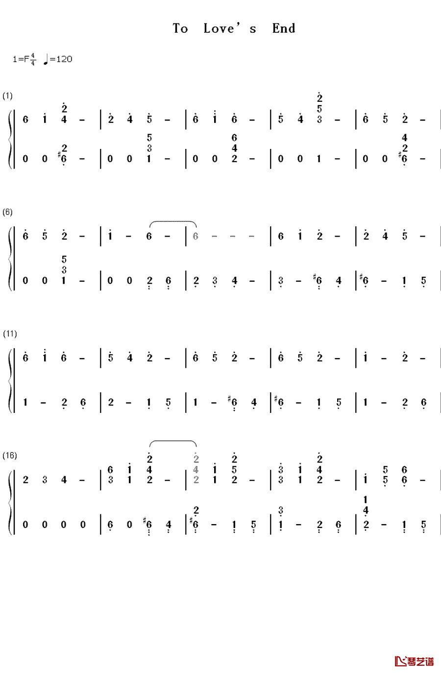To Love's End钢琴简谱-数字双手-犬夜叉1
