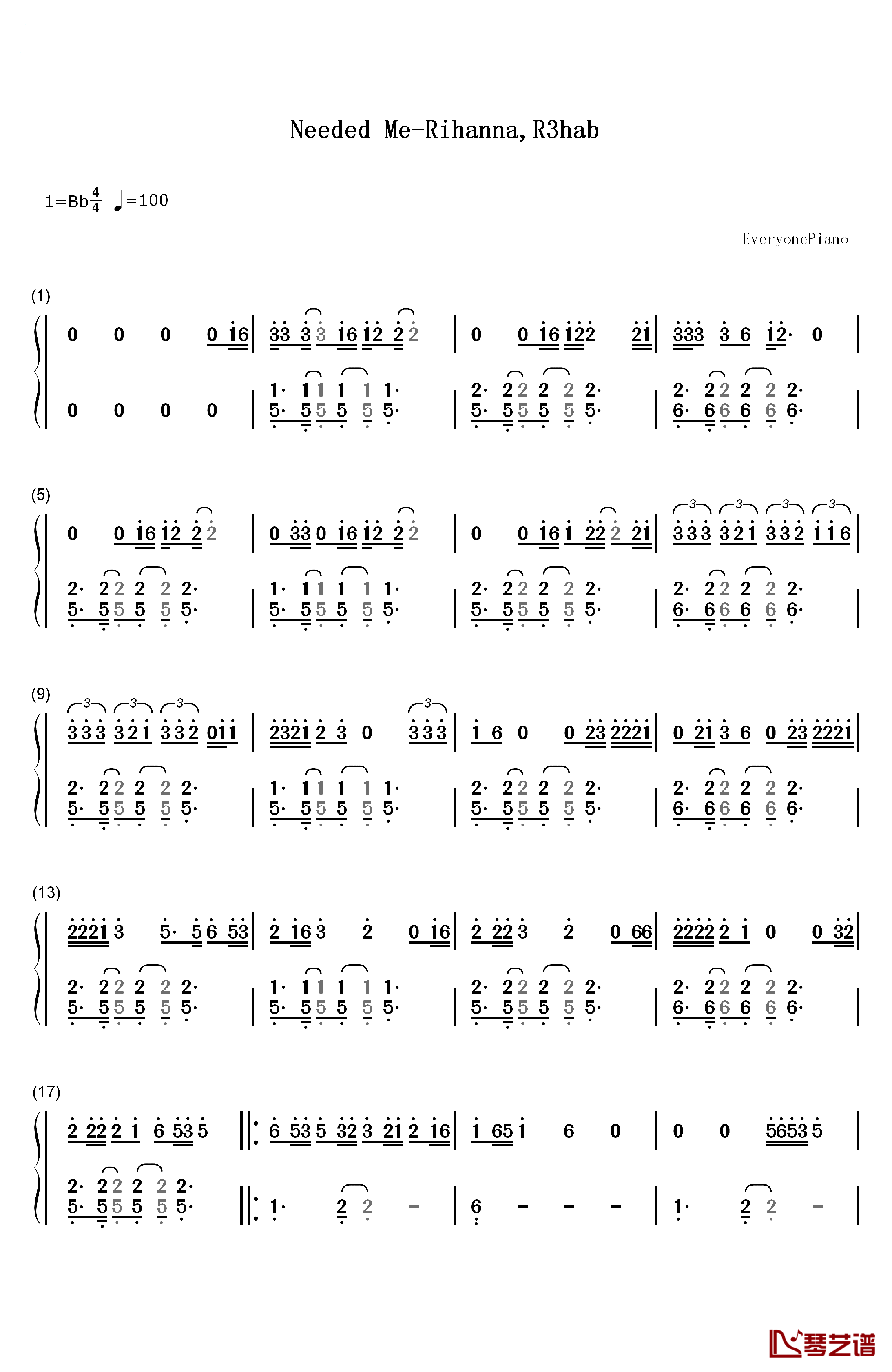 Needed Me钢琴简谱-数字双手-Rihanna R3hab1