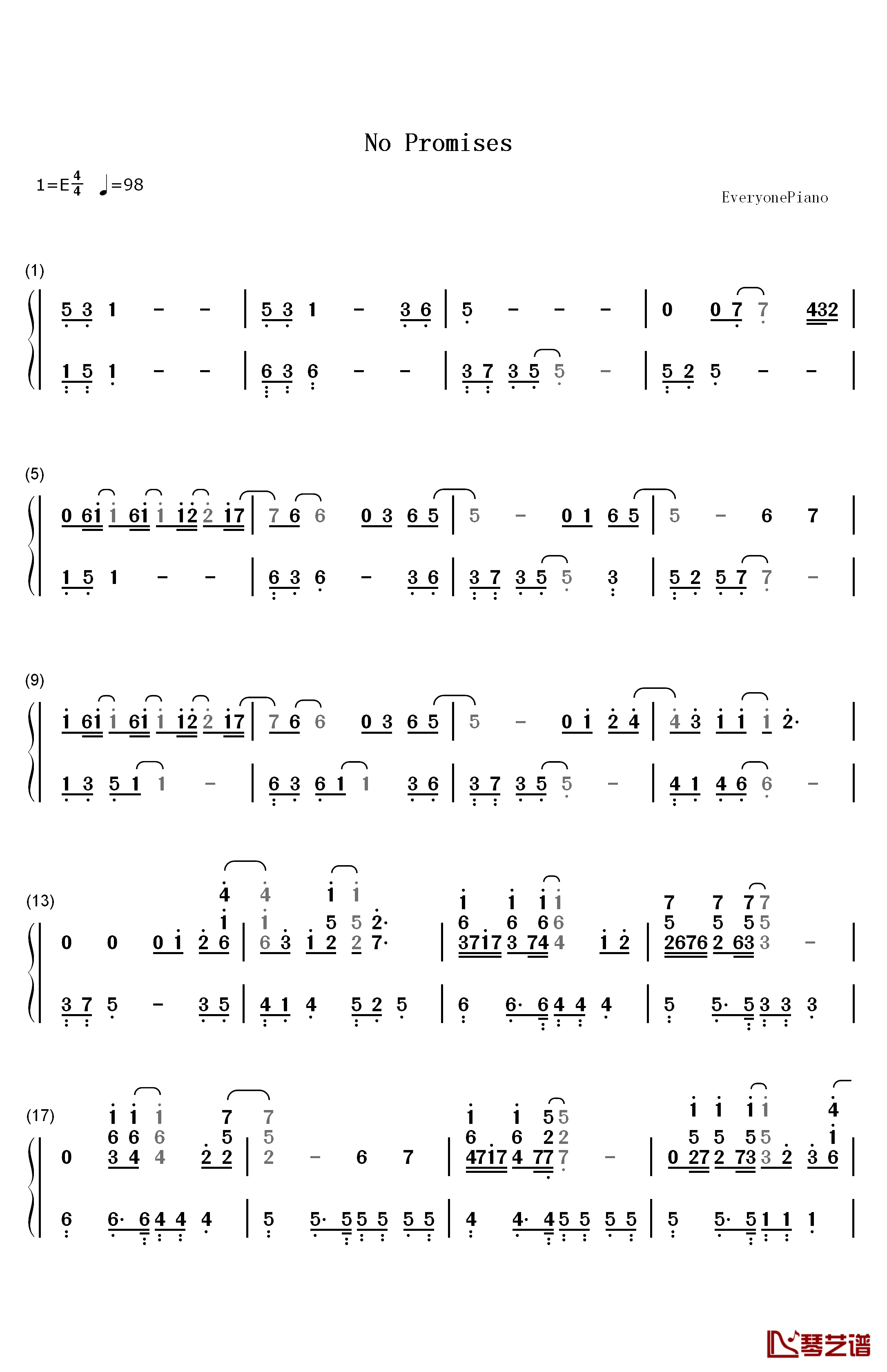 No Promises钢琴简谱-数字双手-Shayne Ward  Bryan Rice1
