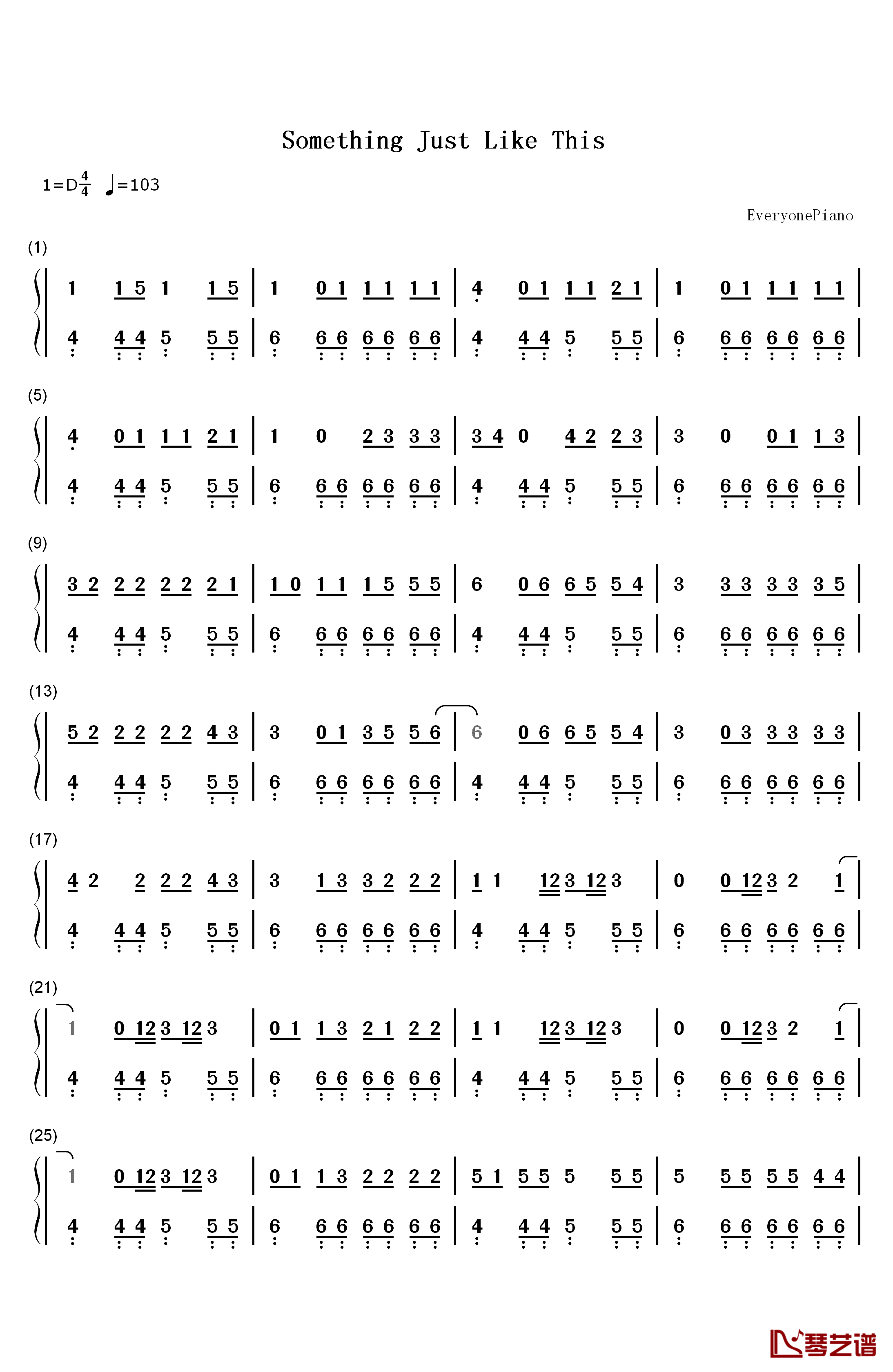 Something Just Like This钢琴简谱-数字双手-The Chainsmokers Coldplay1