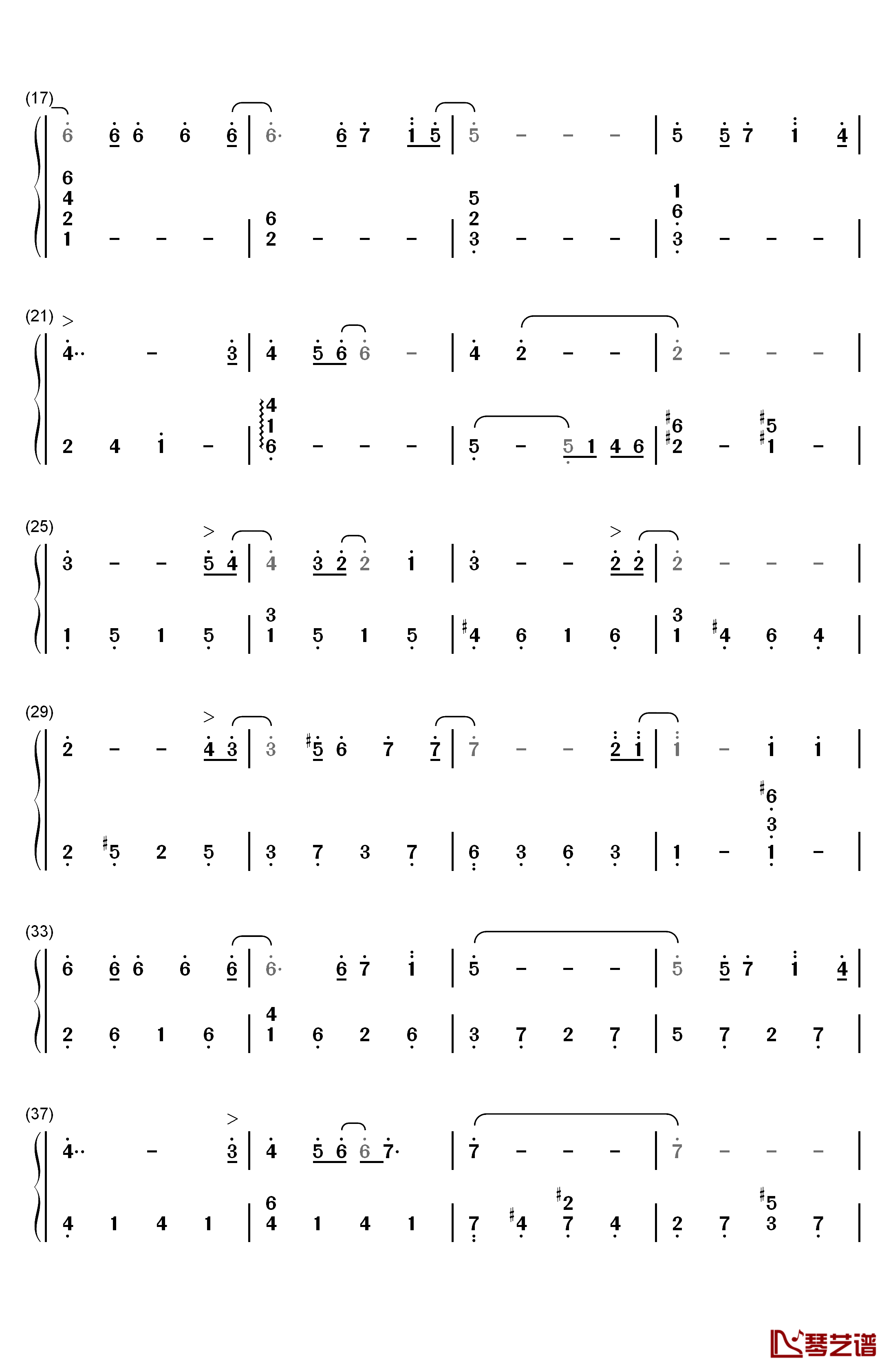 爱的回归线 钢琴简谱-数字双手-陈韵若  陈每文2