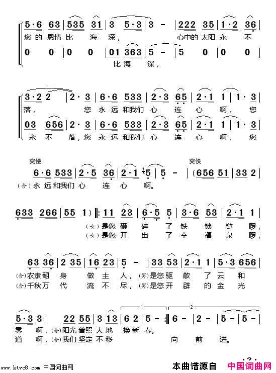 太阳最红毛主席最亲简谱-叶毛演唱-付林/王锡仁词曲1