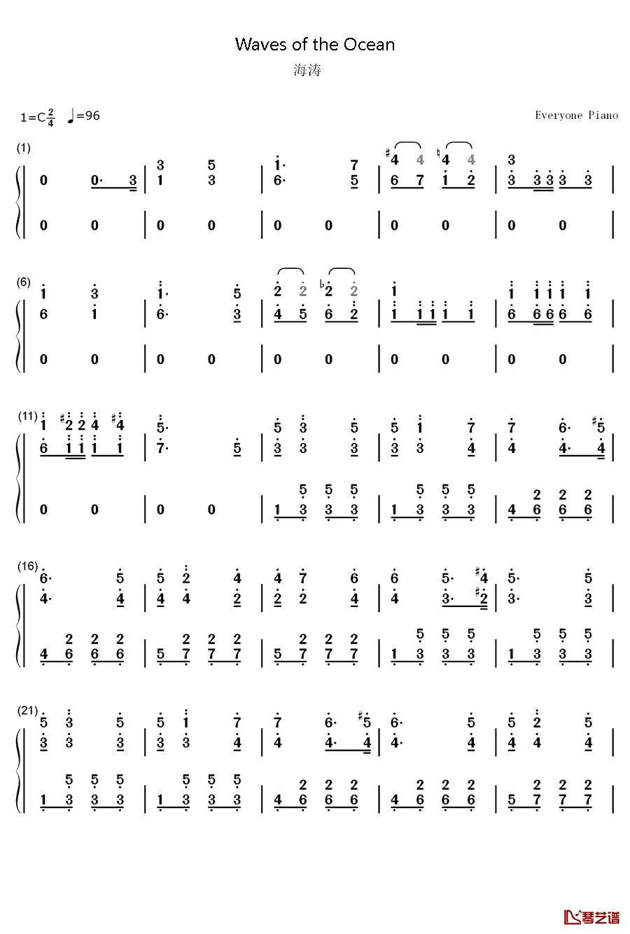 海涛钢琴简谱-数字双手-布兰克1