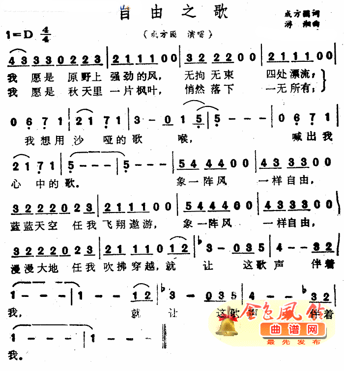 自由之歌简谱-成方圆演唱1