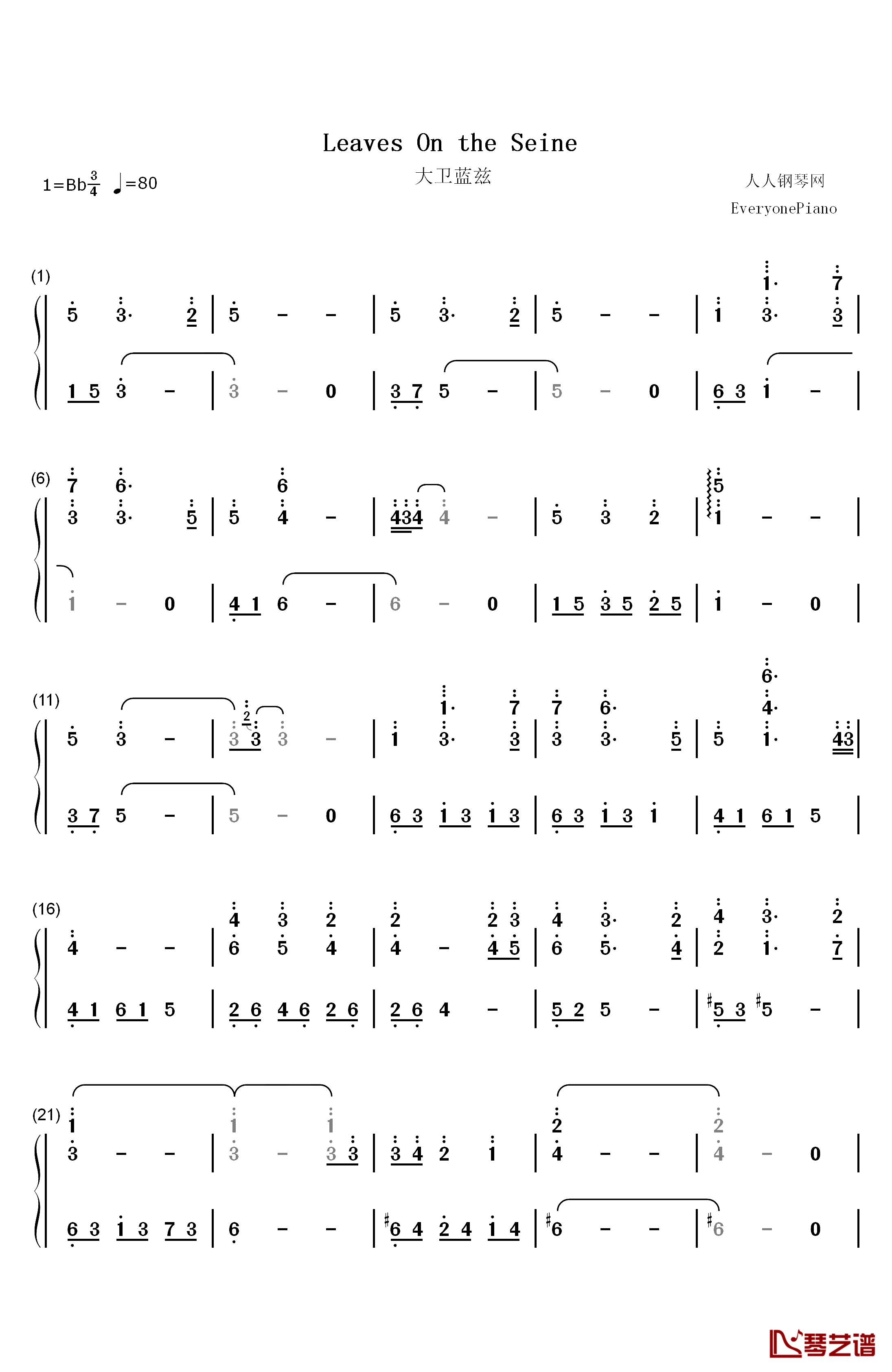 Leaves On The Seine钢琴简谱-数字双手-大卫蓝兹1