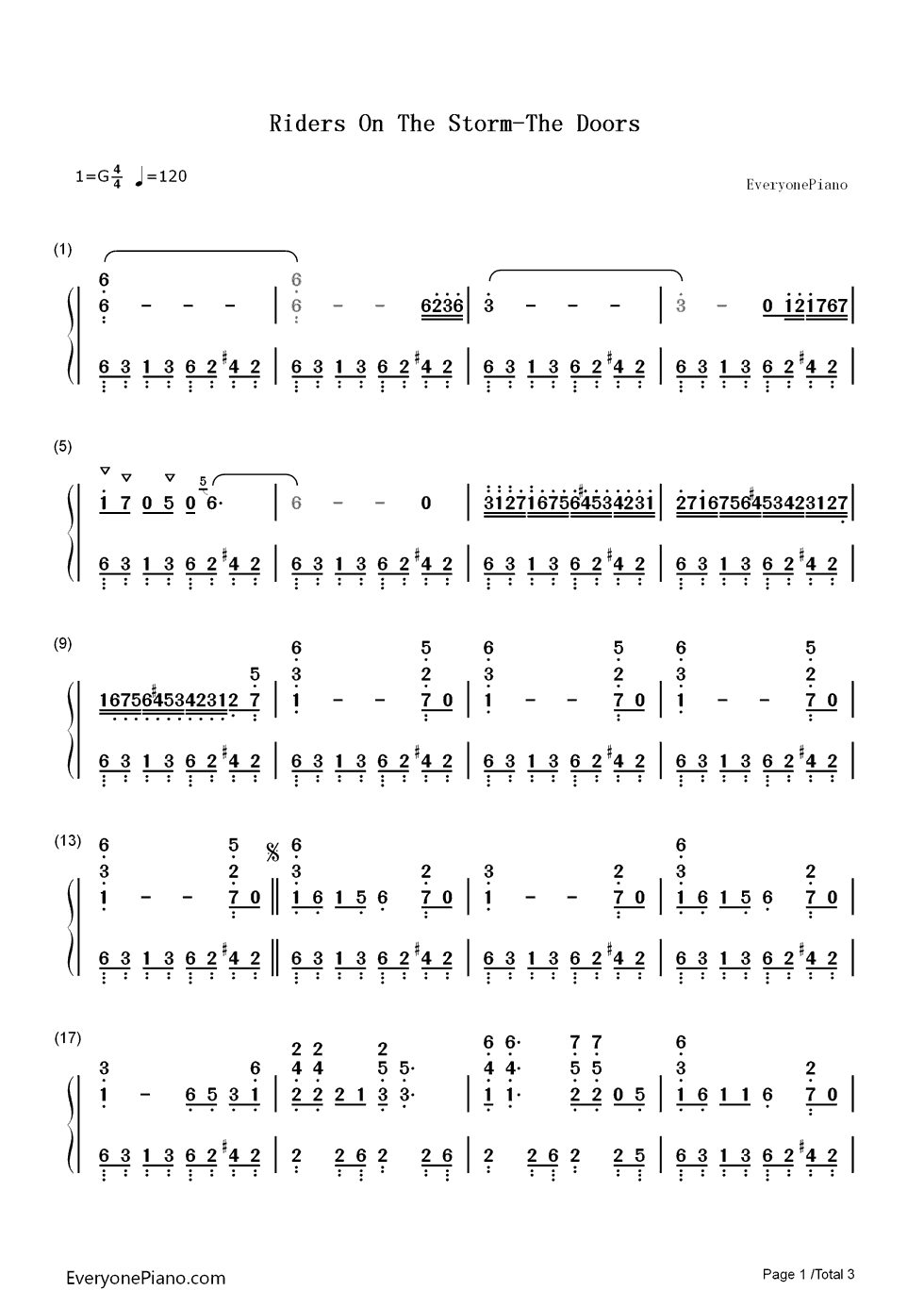 Riders on the Storm钢琴简谱-数字双手-The Doors1