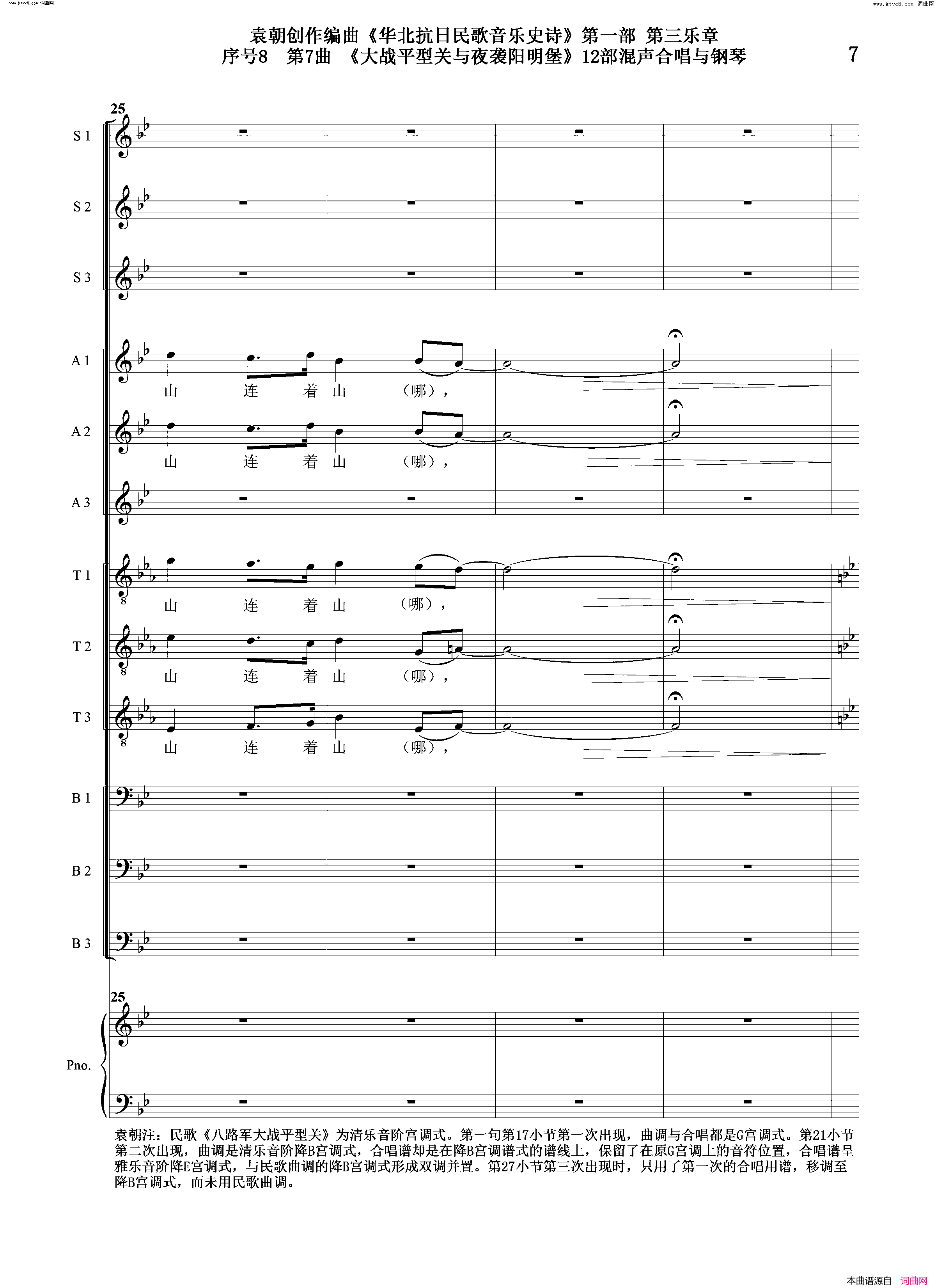 大战平型关与夜袭阳明堡序号8第7曲Ⅰ合唱团与钢琴简谱1