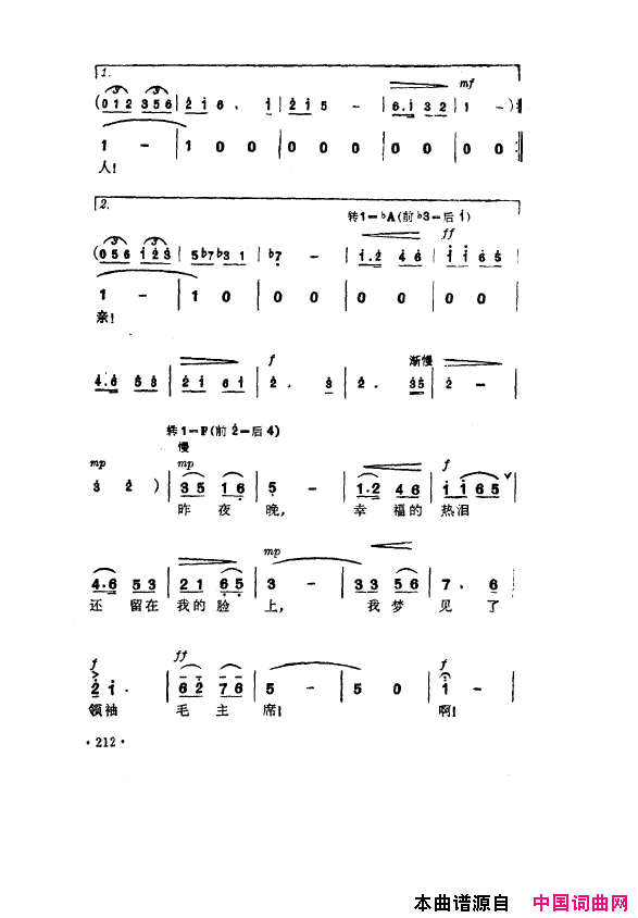 毛泽东之歌-红太阳歌曲集201-250简谱1
