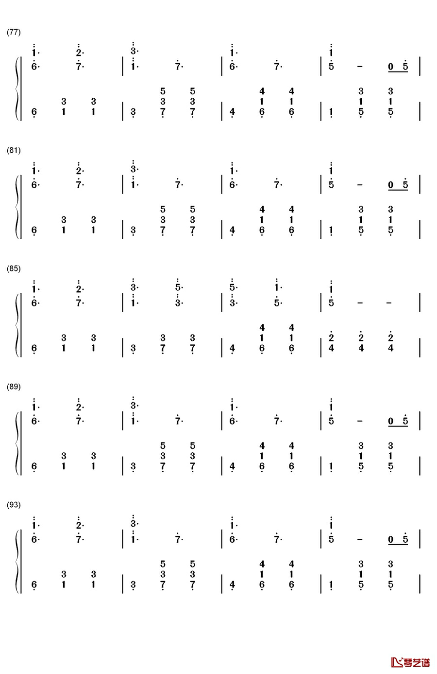 戏言スピーカー钢琴简谱-数字双手-初音ミク5