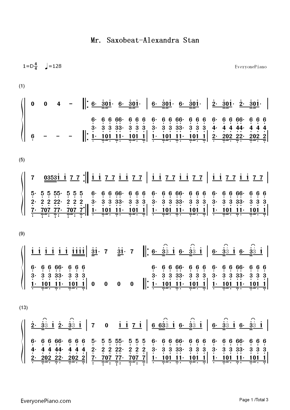 Mr. Saxobeat钢琴简谱-数字双手-Alexandra Stan1