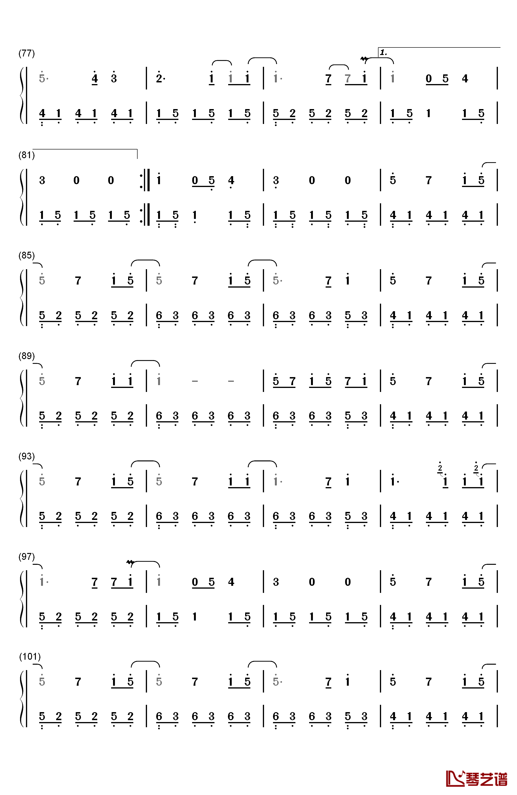 Turning钢琴简谱-数字双手-班得瑞4