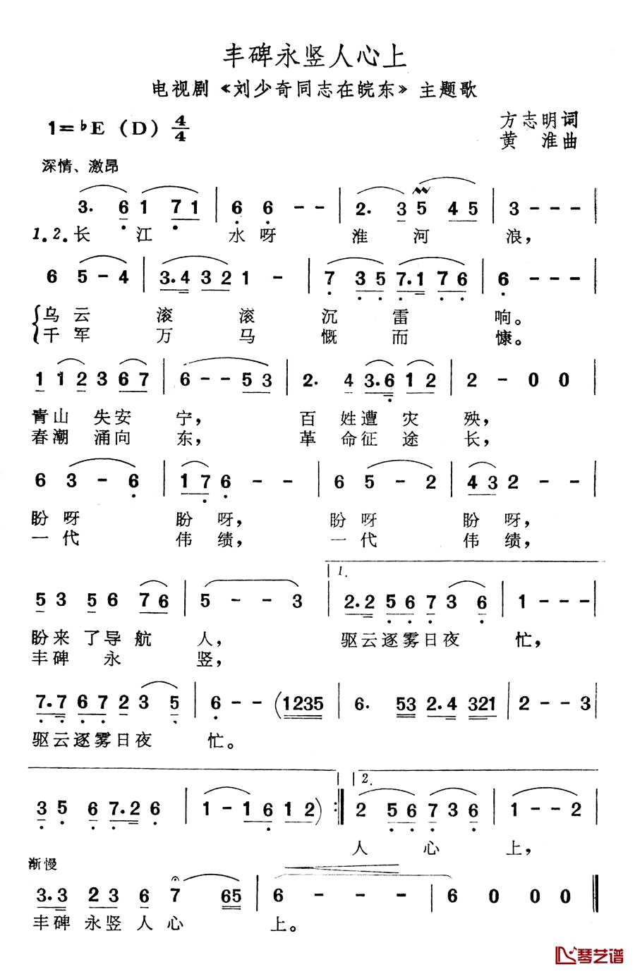 丰碑永竖人心上简谱-电视剧《刘少奇同志在皖东》主题歌1
